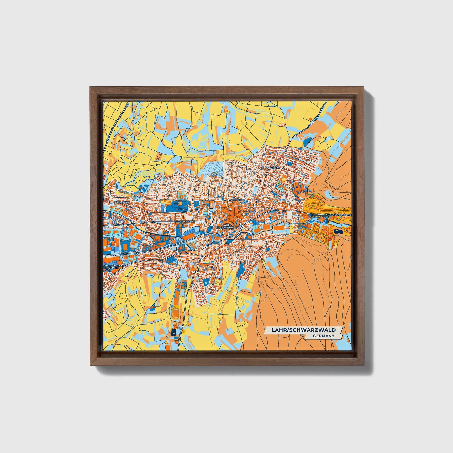 Lahr/Schwarzwald Germany Colorful City Map Canvas Print • Dark Wooden Framed