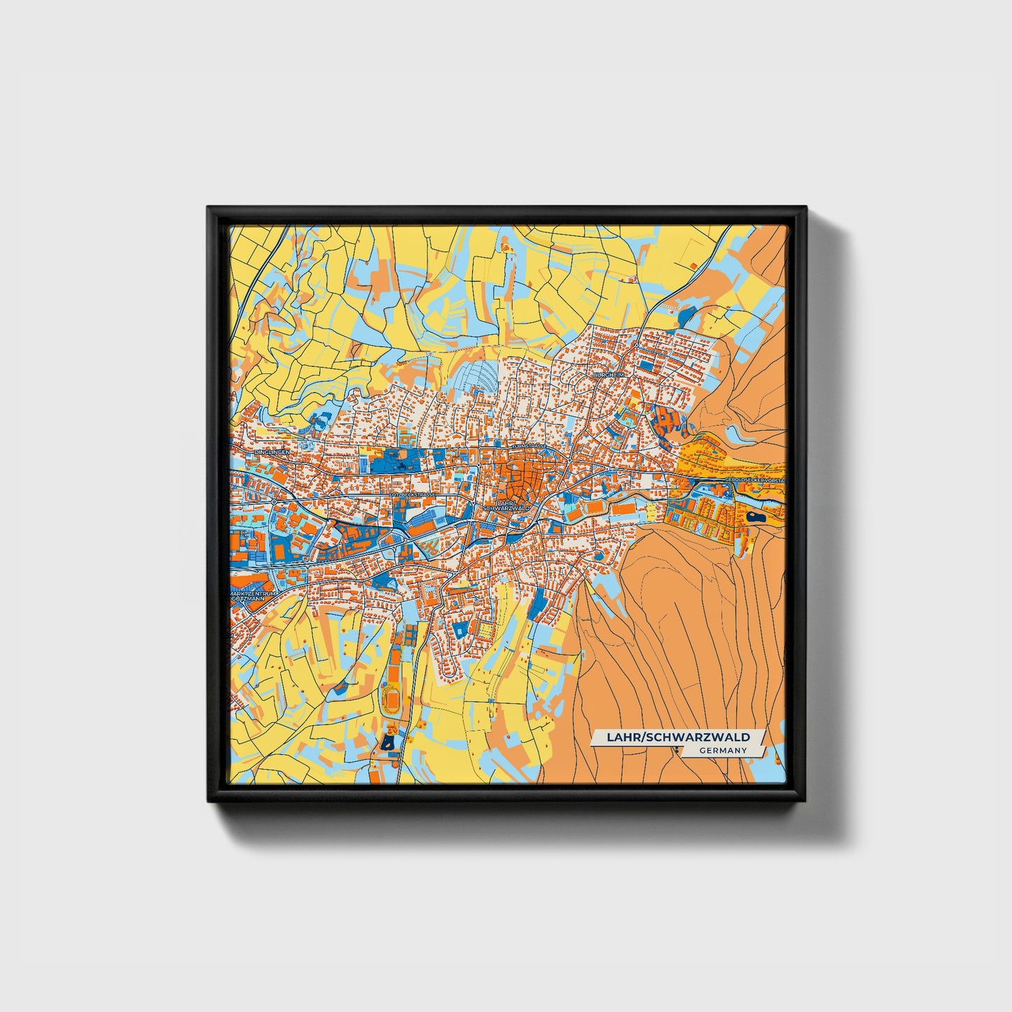 Lahr/Schwarzwald Germany Colorful City Map Canvas Print • Black Framed