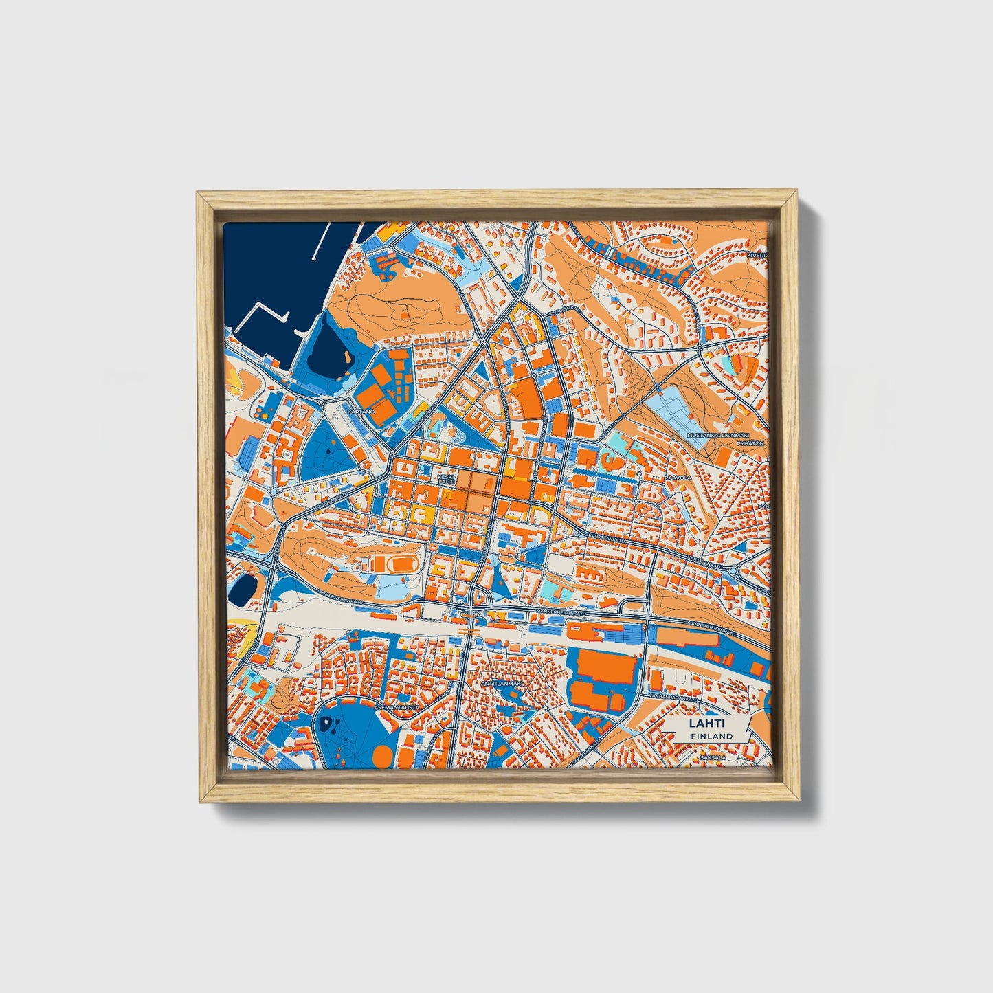 Lahti Finland Colorful City Map Canvas Print • Natural Wooden Framed