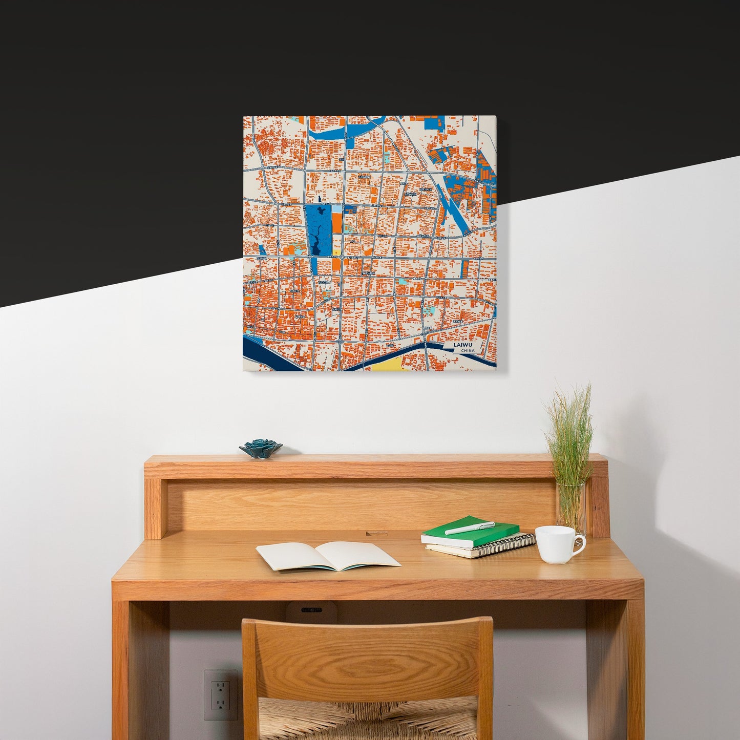 Laiwu China Colorful City Map Canvas Print Scene