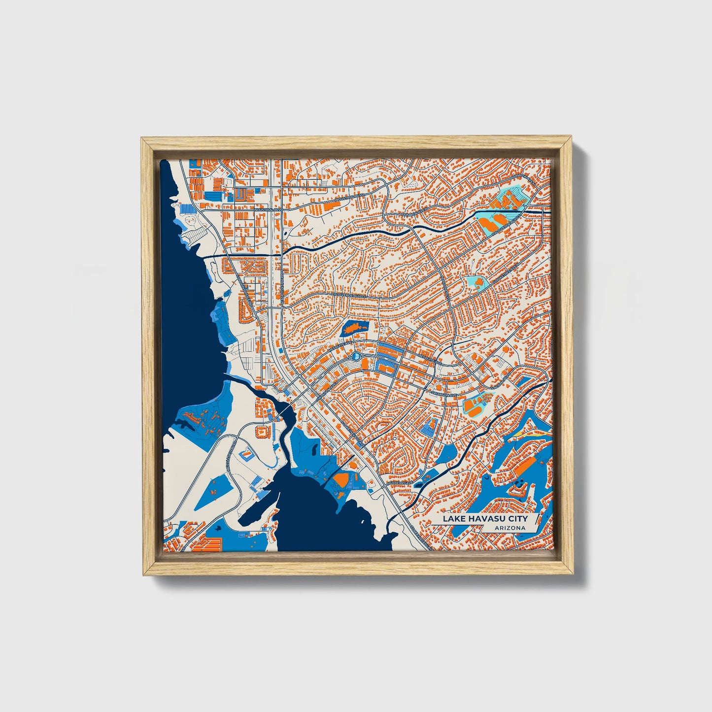 Lake Havasu City Arizona Colorful City Map Canvas Print • Natural Wooden Framed