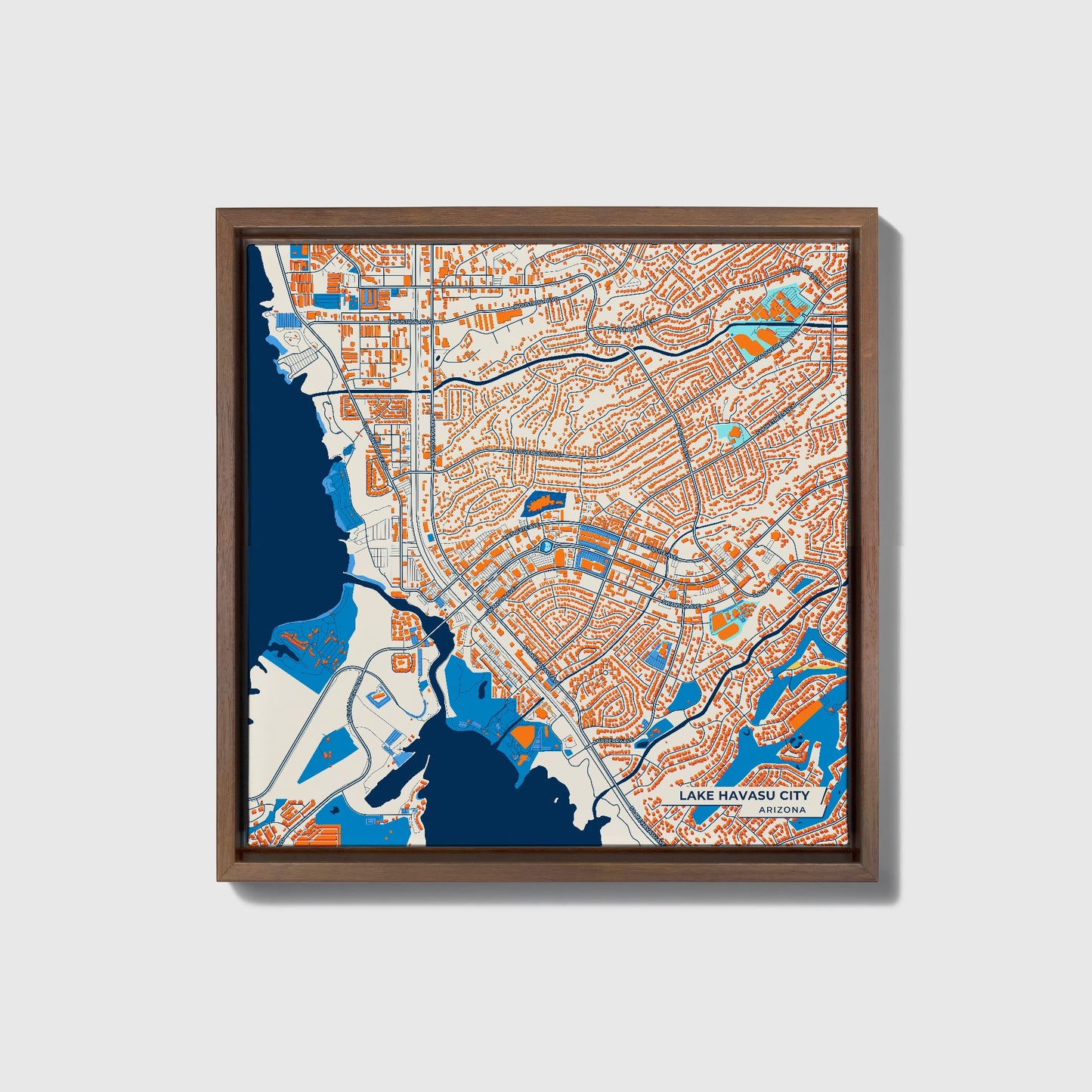 Lake Havasu City Arizona Colorful City Map Canvas Print • Dark Wooden Framed