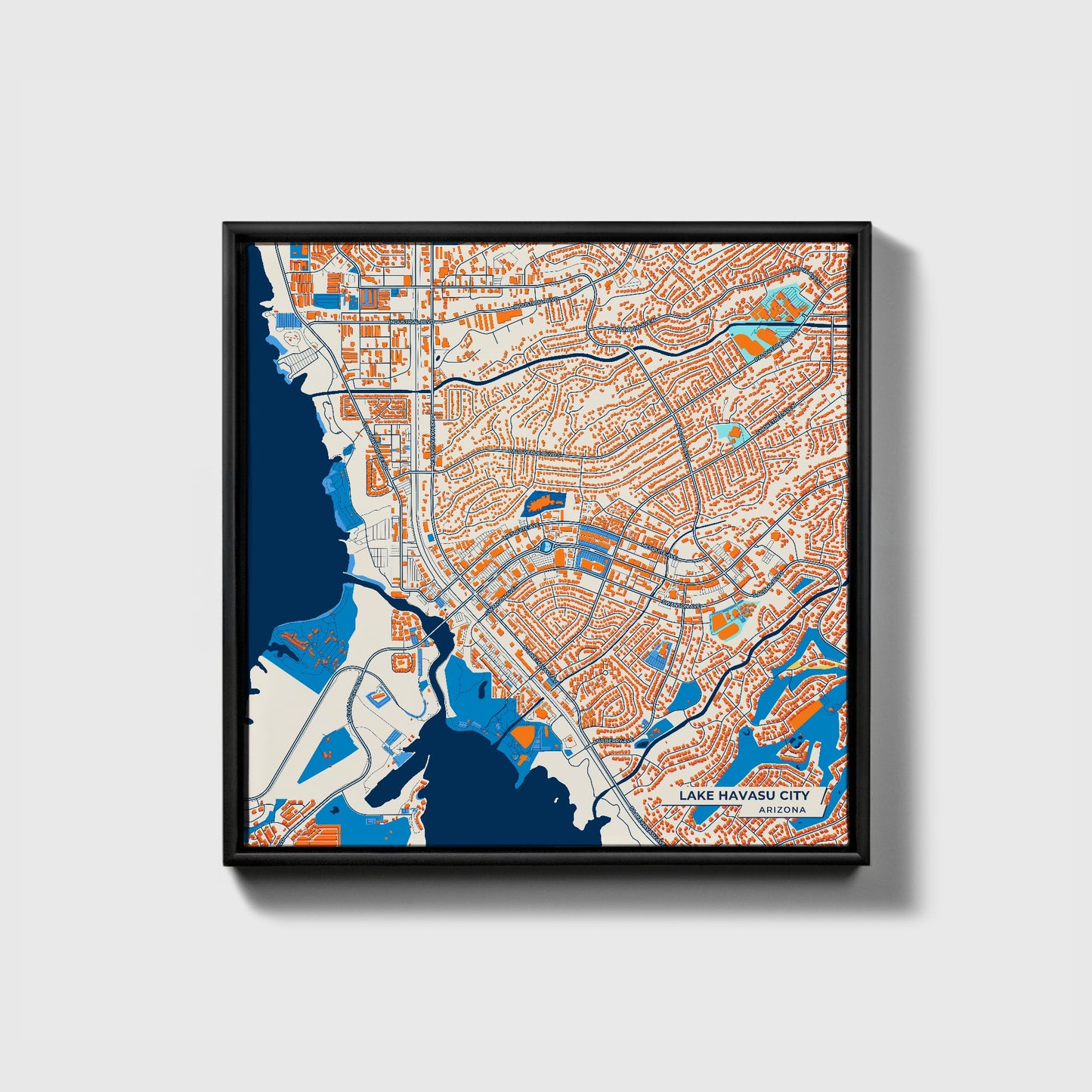 Lake Havasu City Arizona Colorful City Map Canvas Print • Black Framed