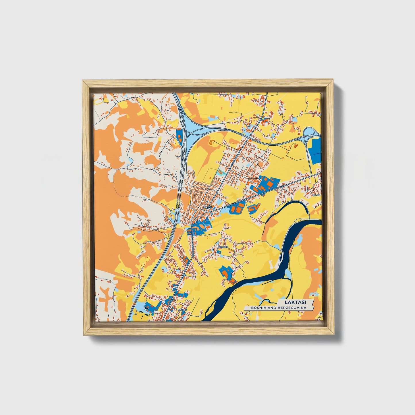 Laktaši Bosnia And Herzegovina Colorful City Map Canvas Print • Natural Wooden Framed