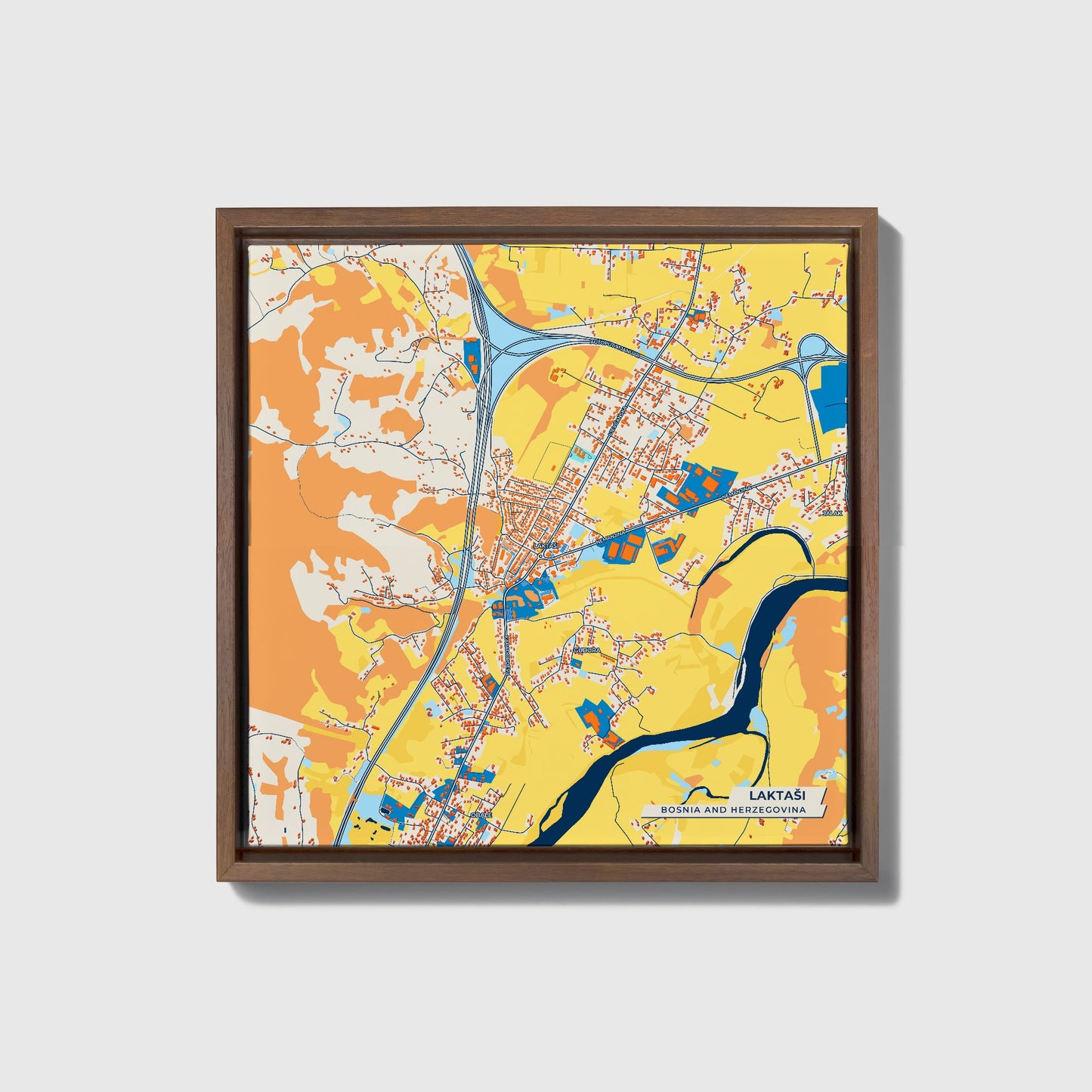 Laktaši Bosnia And Herzegovina Colorful City Map Canvas Print • Dark Wooden Framed