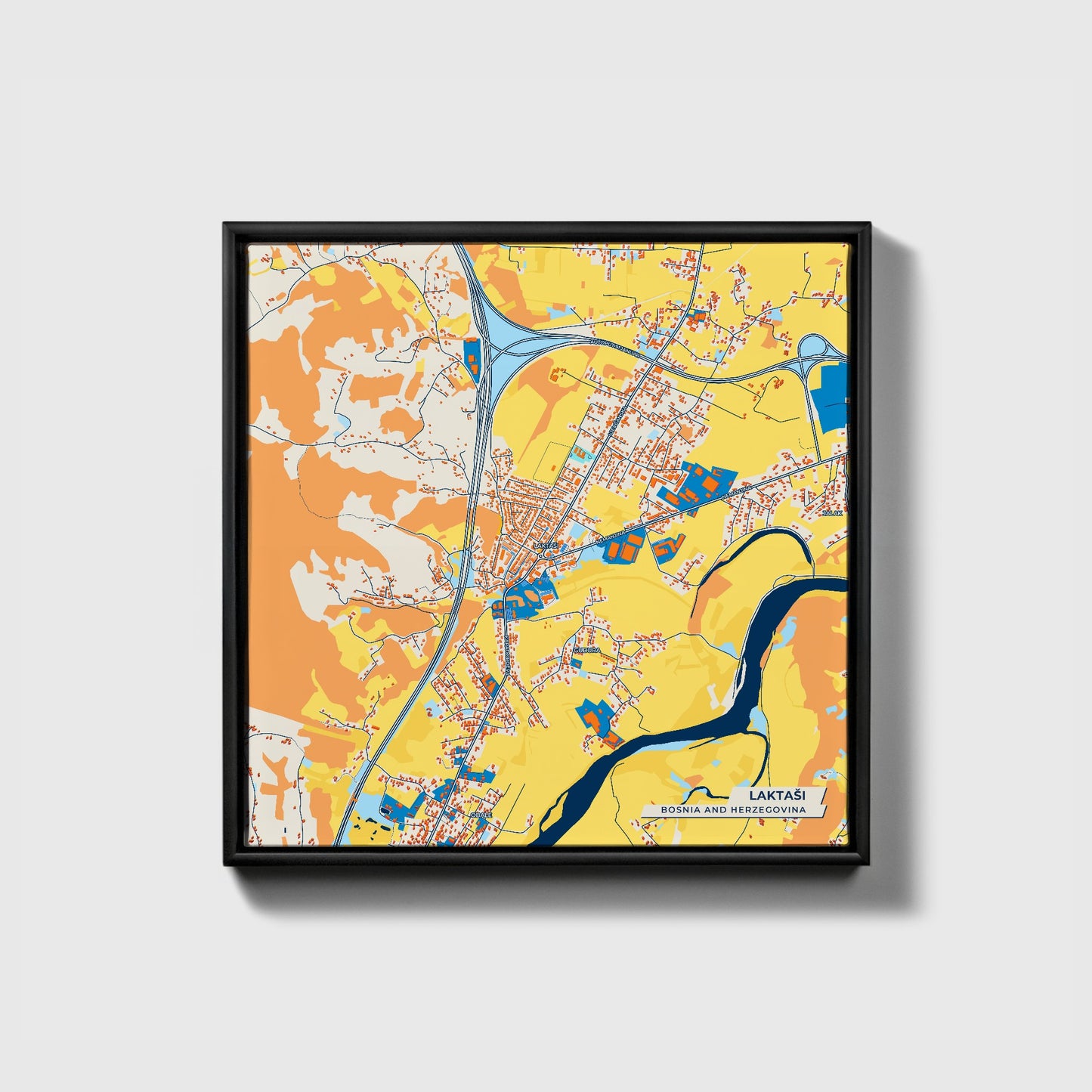 Laktaši Bosnia And Herzegovina Colorful City Map Canvas Print • Black Framed