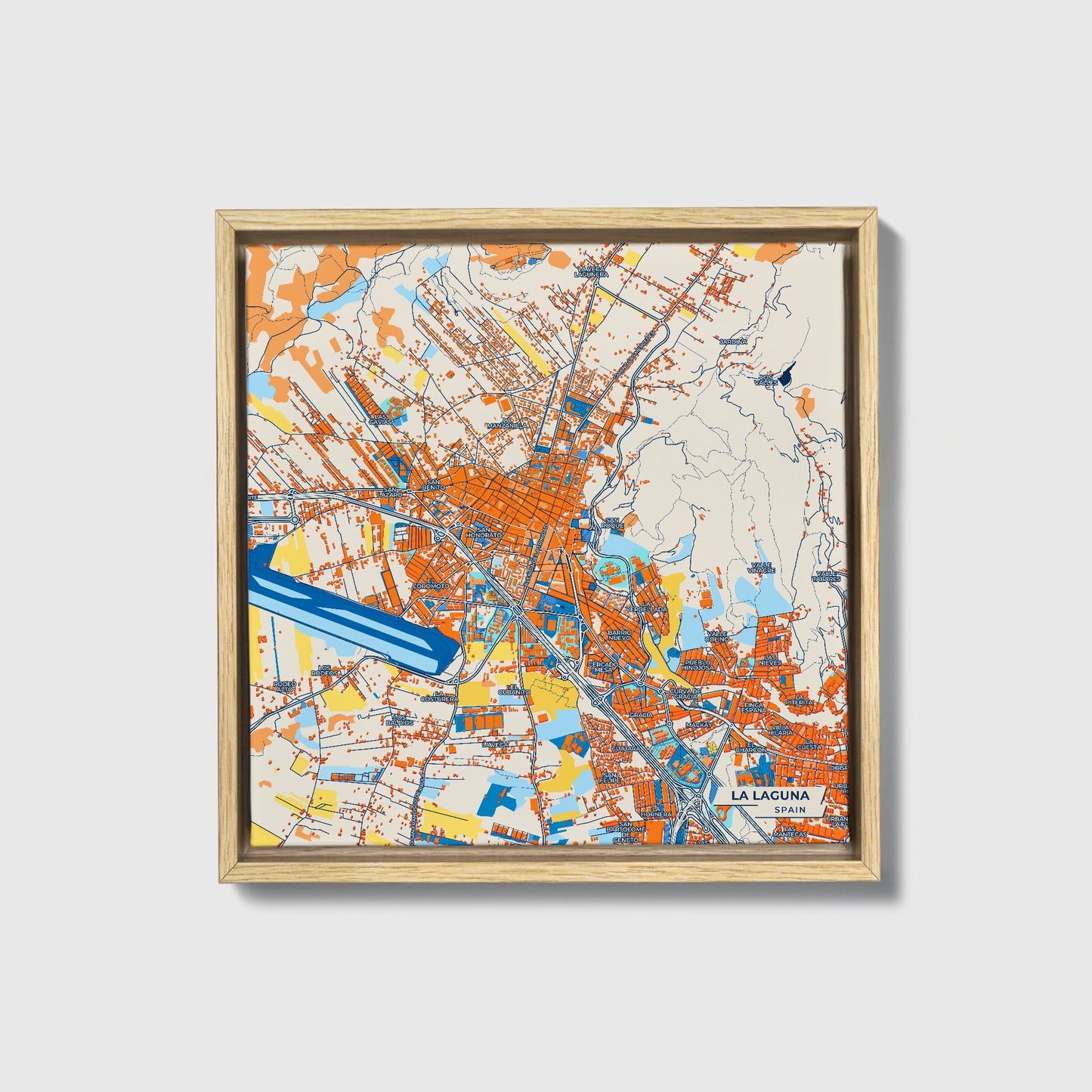 La Laguna Spain Colorful City Map Canvas Print • Natural Wooden Framed
