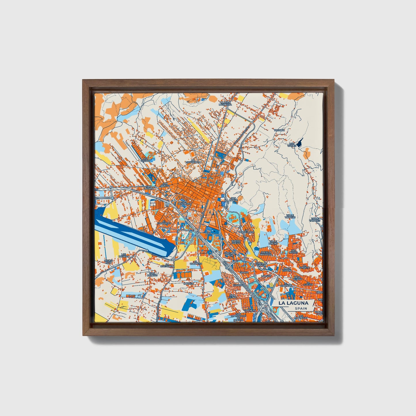 La Laguna Spain Colorful City Map Canvas Print • Dark Wooden Framed