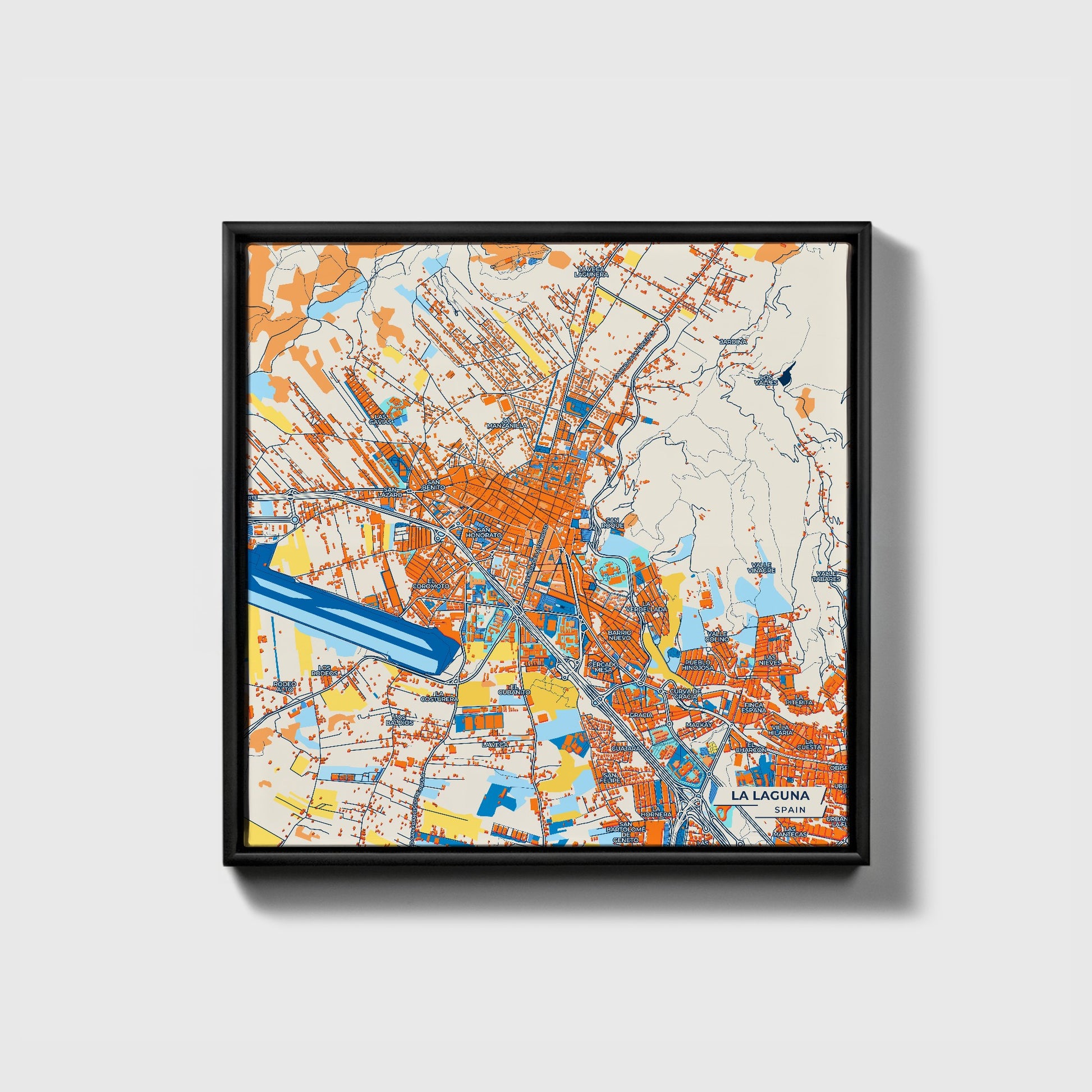 La Laguna Spain Colorful City Map Canvas Print • Black Framed