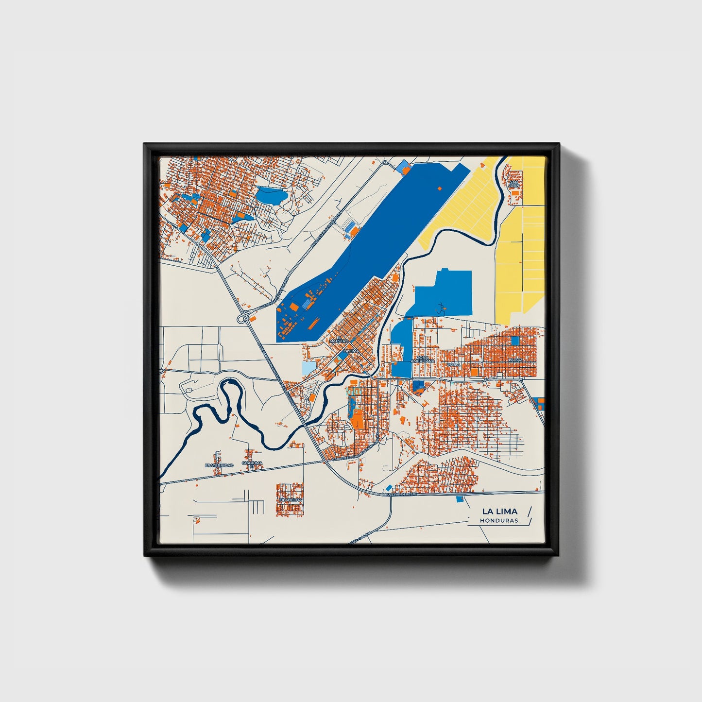 La Lima Honduras Colorful City Map Canvas Print • Black Framed