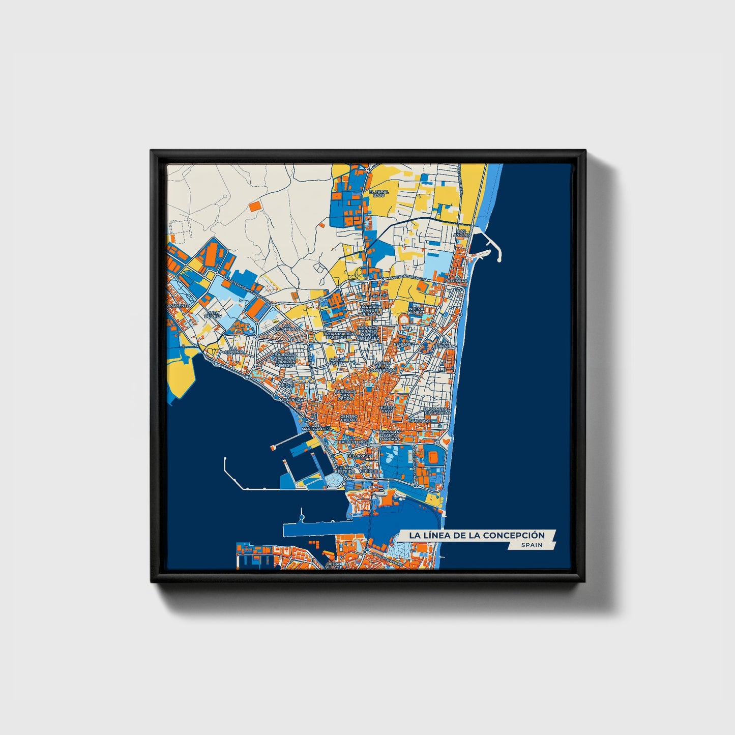 La Línea De La Concepción Spain Colorful City Map Canvas Print • Black Framed