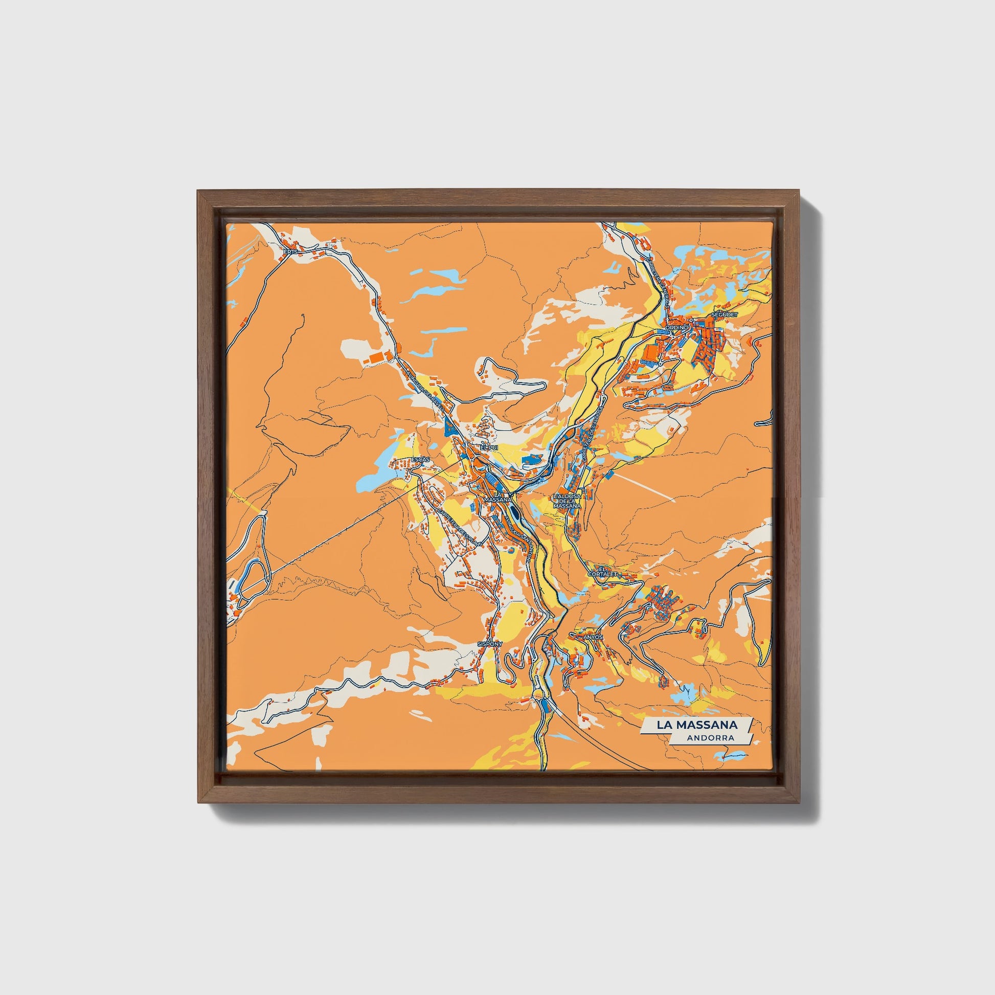 La Massana Andorra Colorful City Map Canvas Print • Dark Wooden Framed