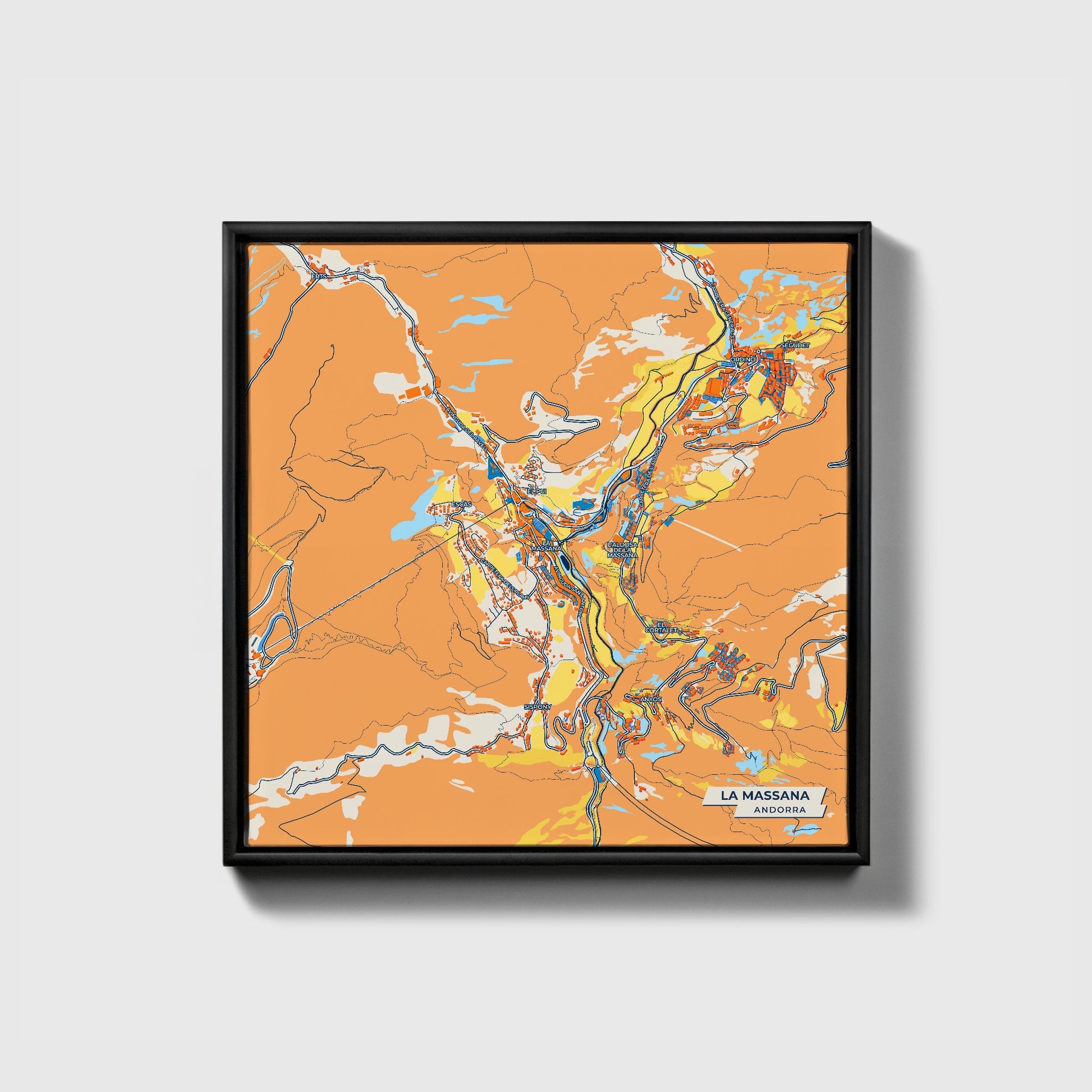 La Massana Andorra Colorful City Map Canvas Print • Black Framed