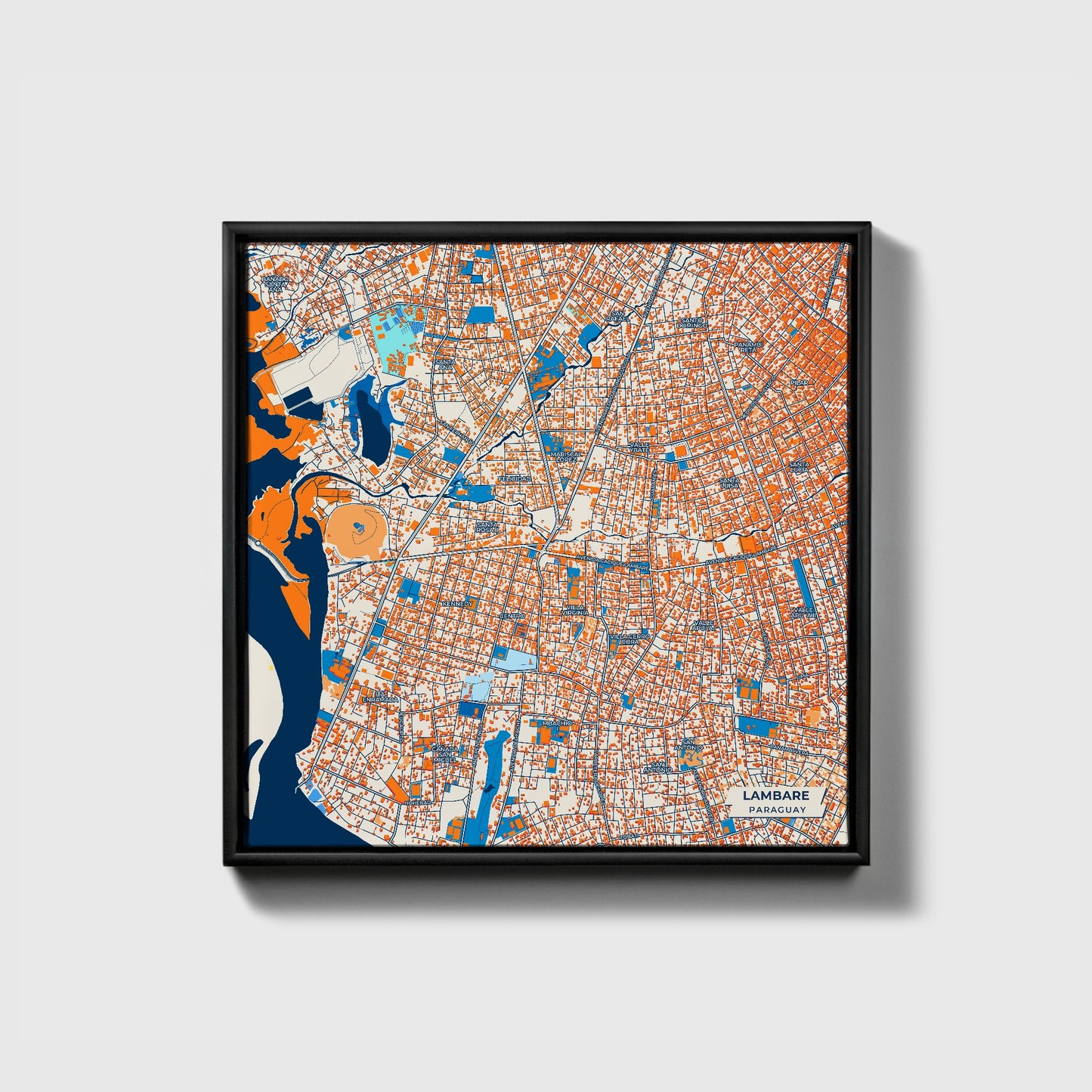 Lambare Paraguay Colorful City Map Canvas Print • Black Framed