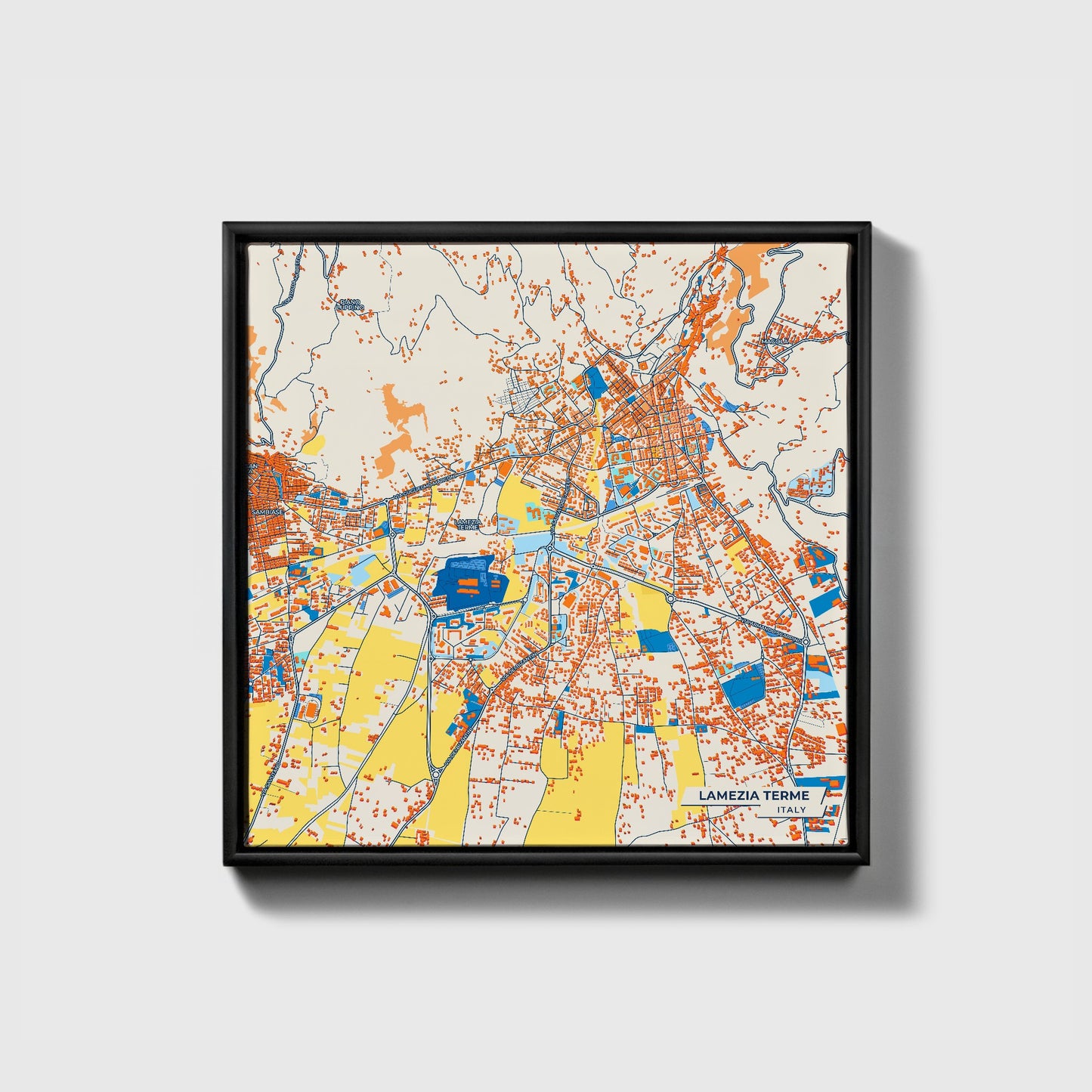 Lamezia Terme Italy Colorful City Map Canvas Print • Black Framed