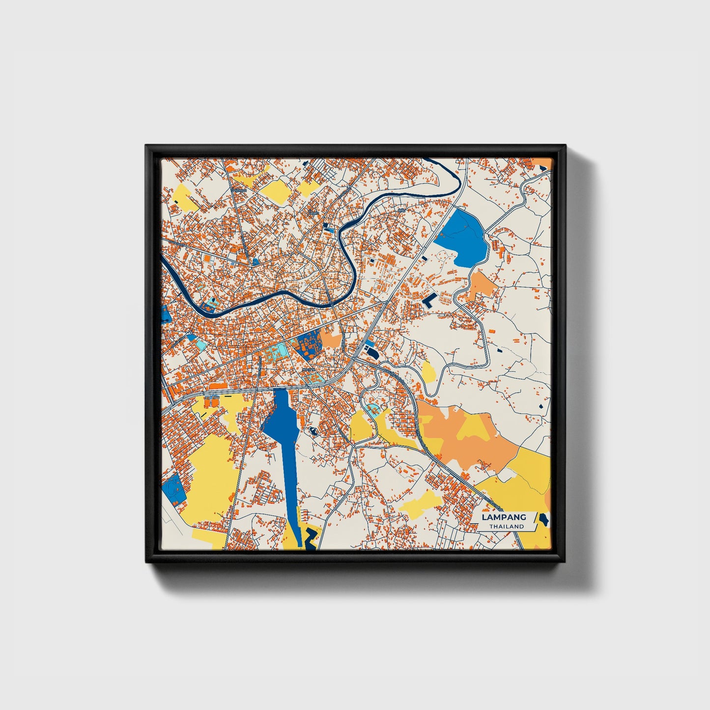Lampang Thailand Colorful City Map Canvas Print • Black Framed