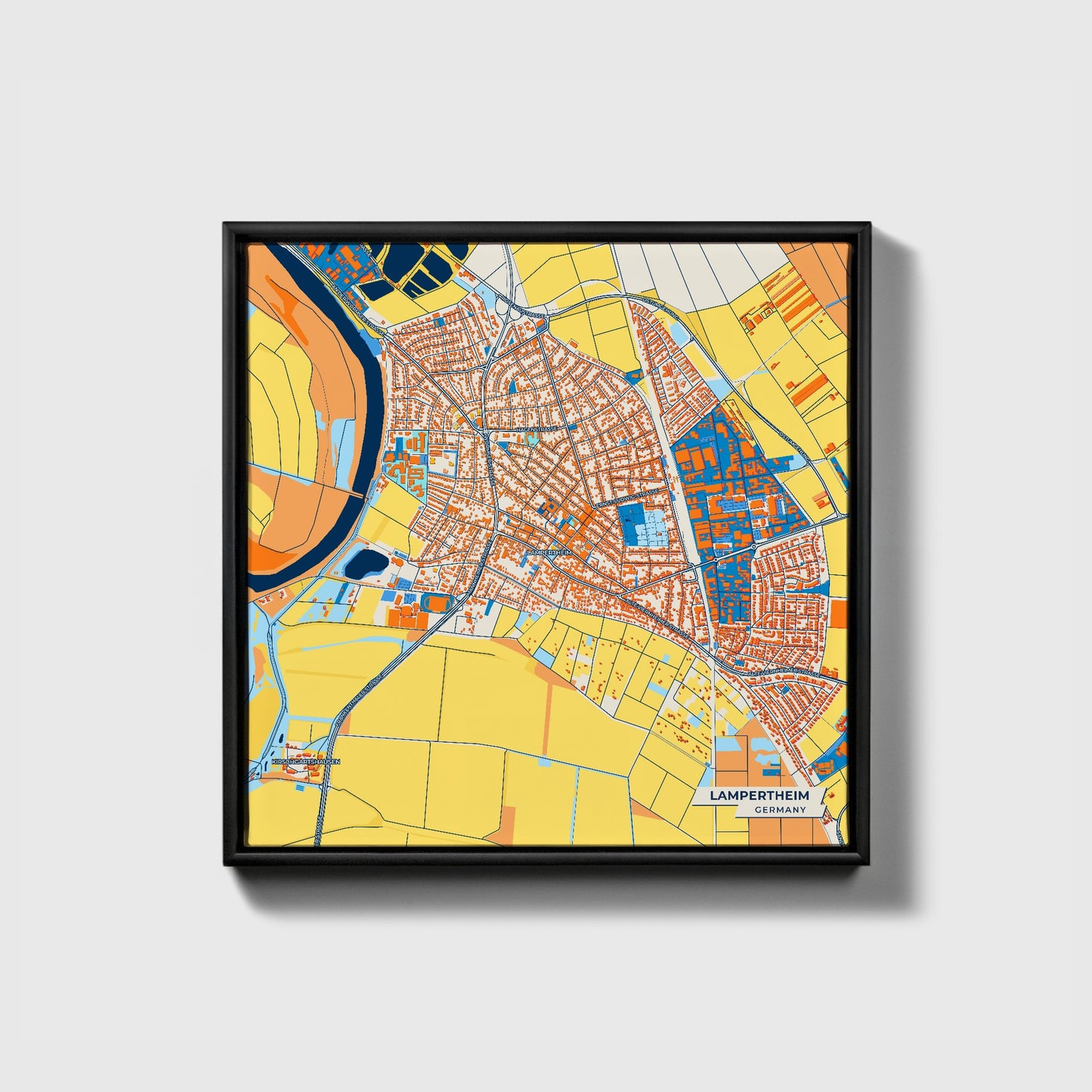 Lampertheim Germany Colorful City Map Canvas Print • Black Framed