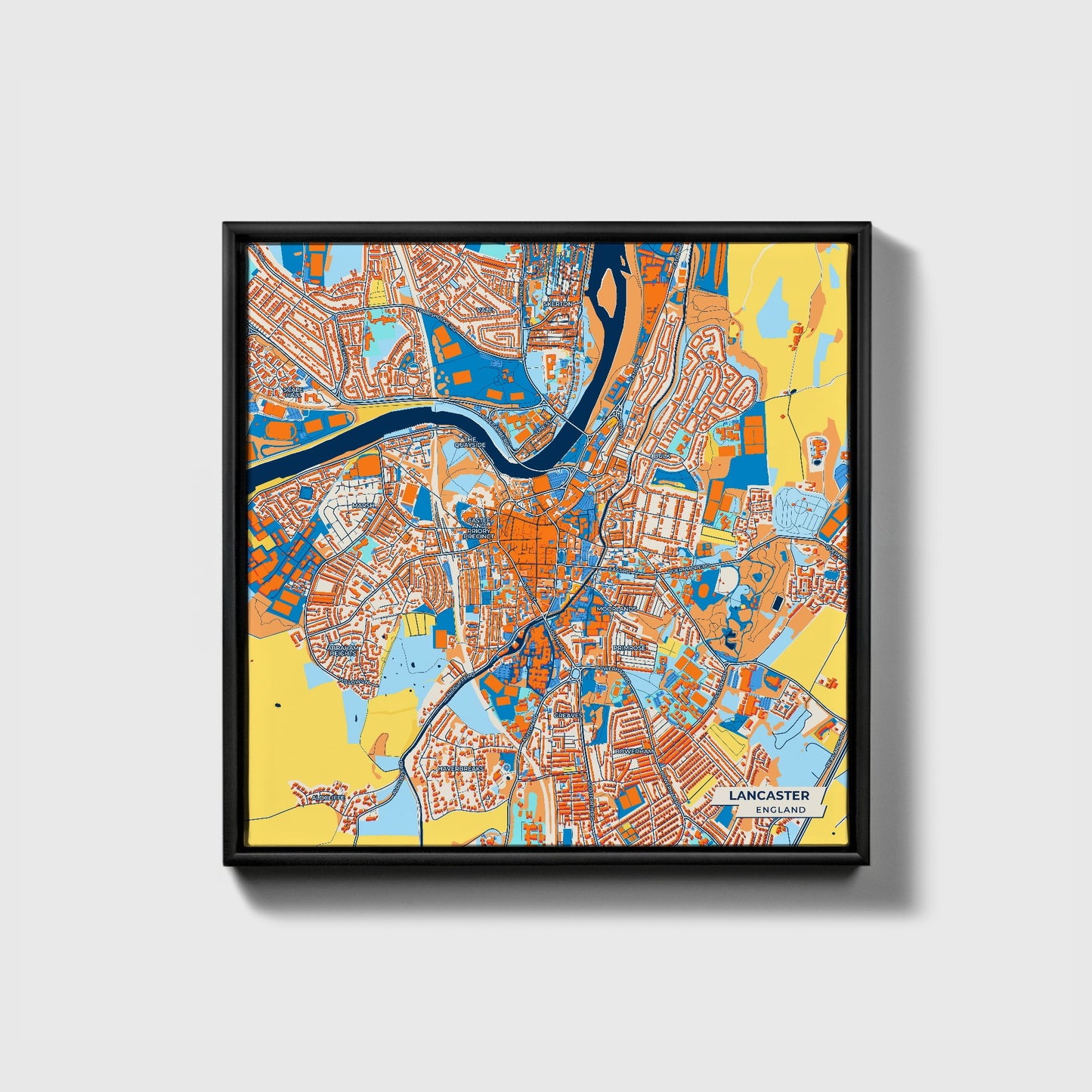Lancaster England Colorful City Map Canvas Print • Black Framed