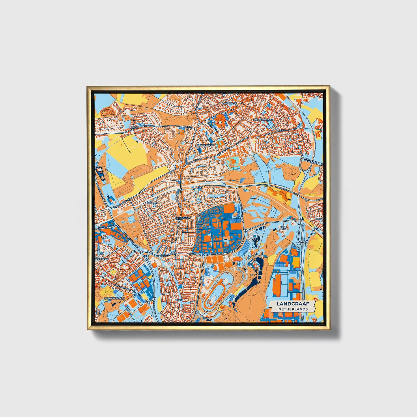 Landgraaf Netherlands Colorful City Map Canvas Print • Gold Framed