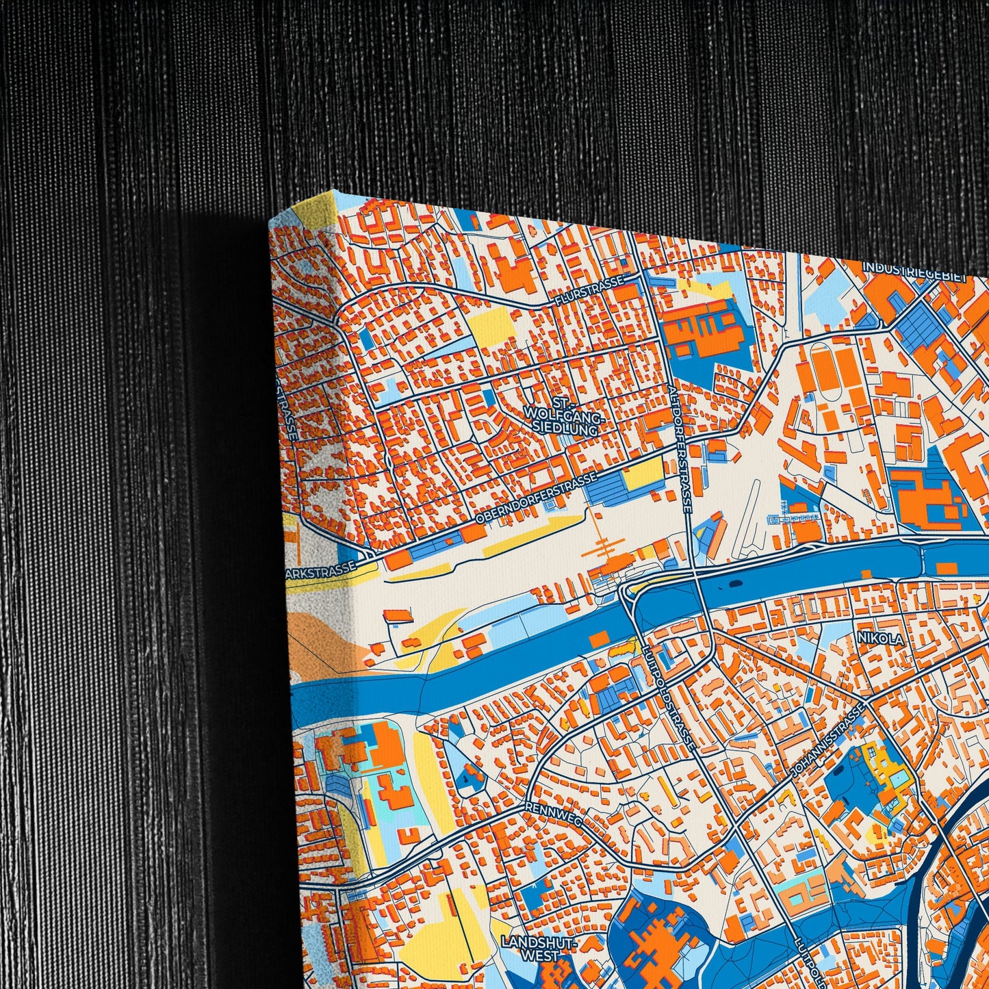 Landshut Germany Colorful City Map Canvas Print Detail