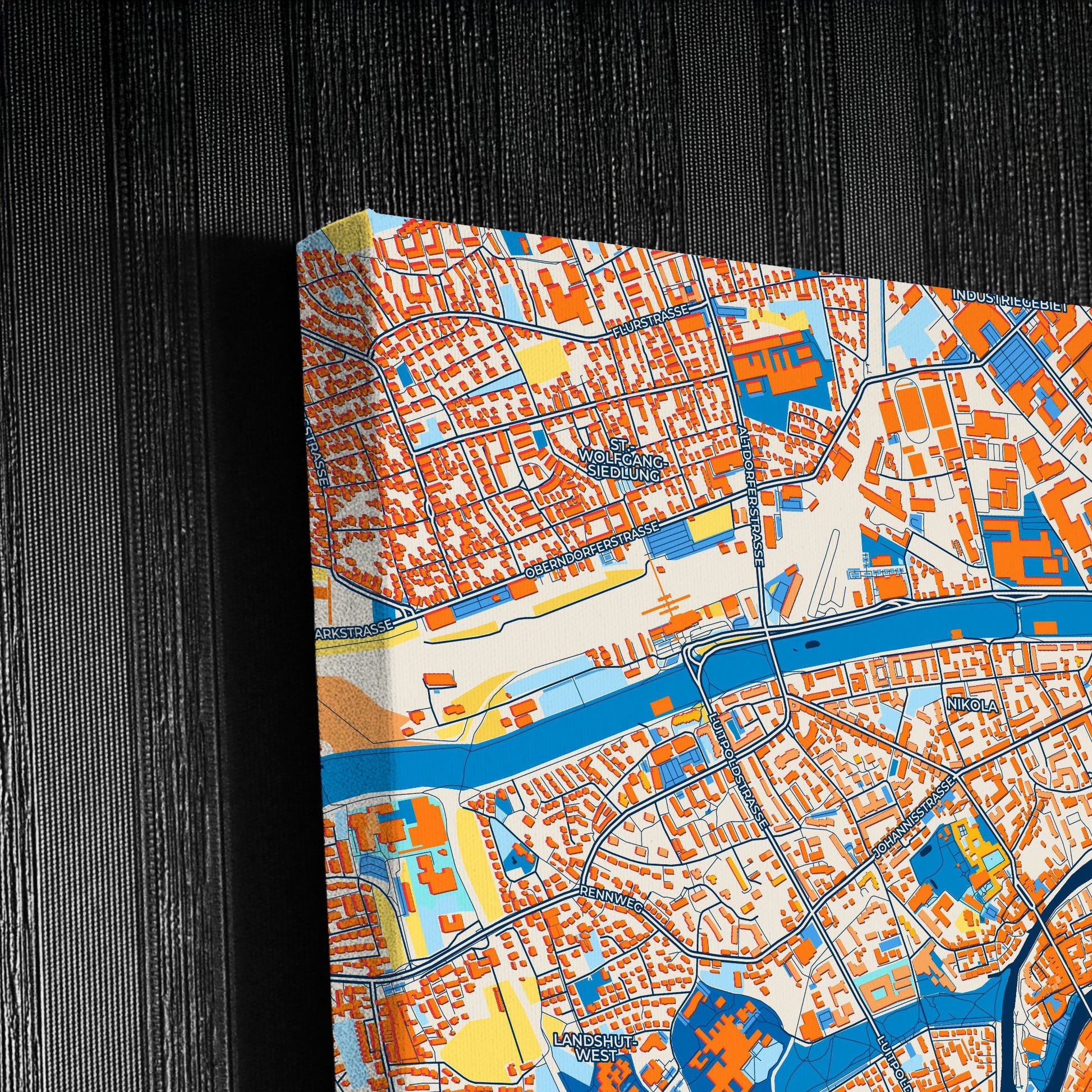 Landshut Germany Colorful City Map Canvas Print Detail