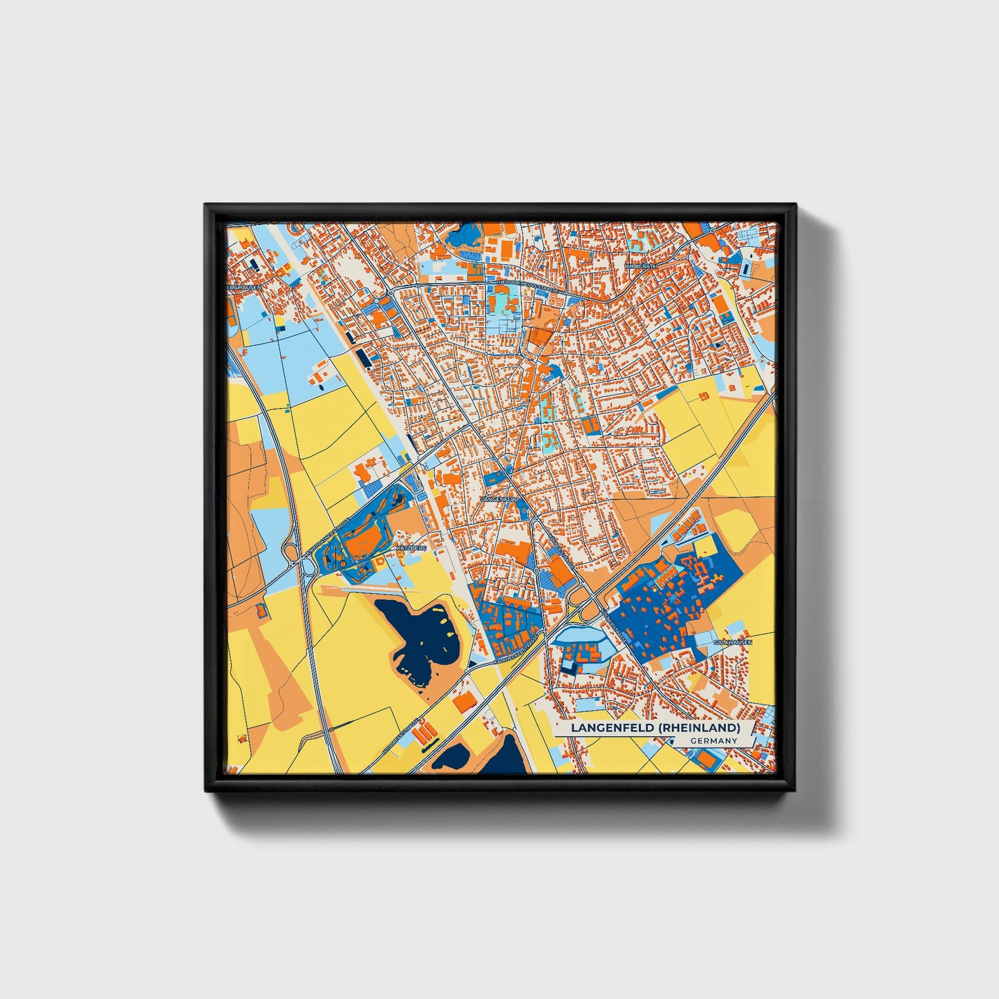 Langenfeld (Rheinland) Germany Colorful City Map Canvas Print • Black Framed