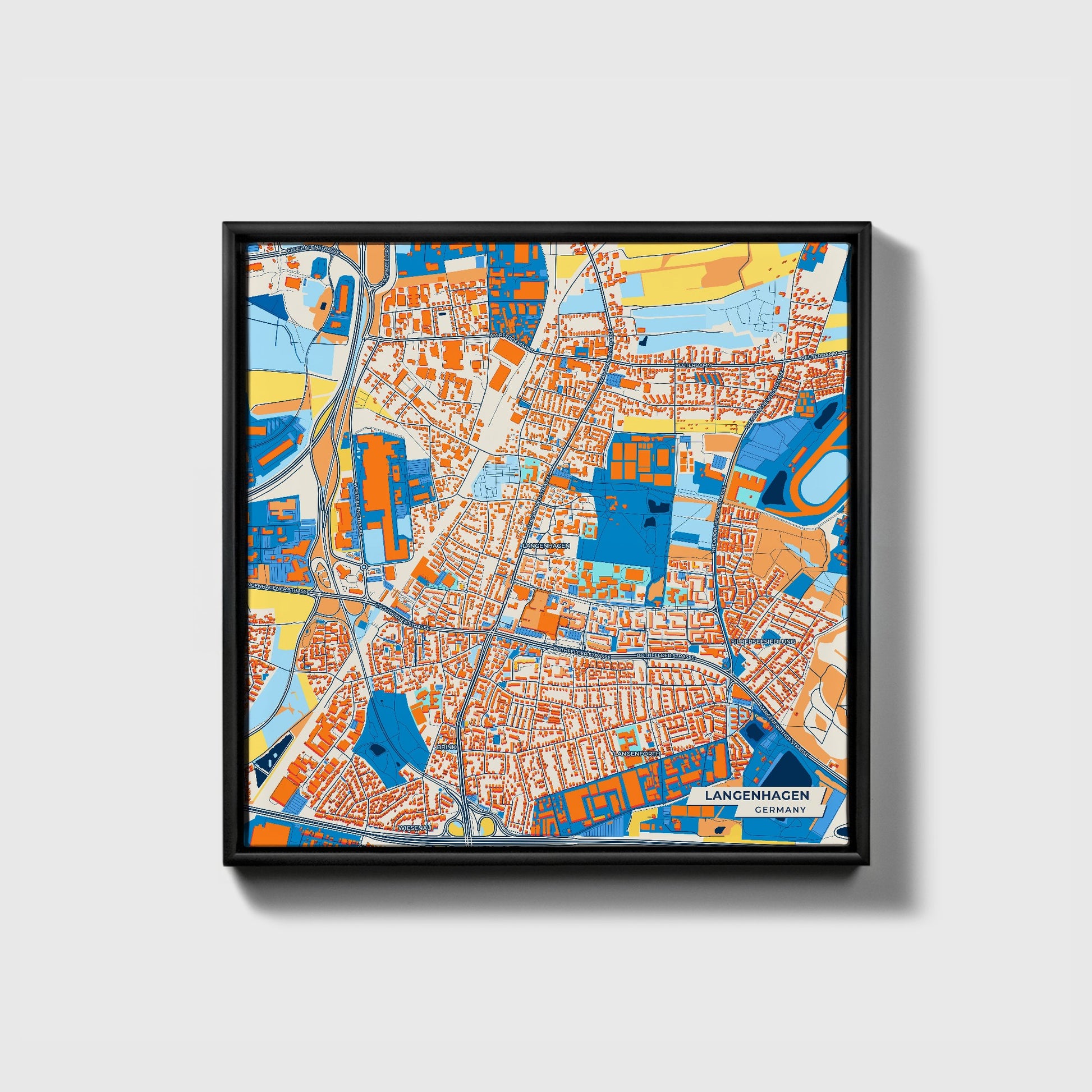 Langenhagen Germany Colorful City Map Canvas Print • Black Framed
