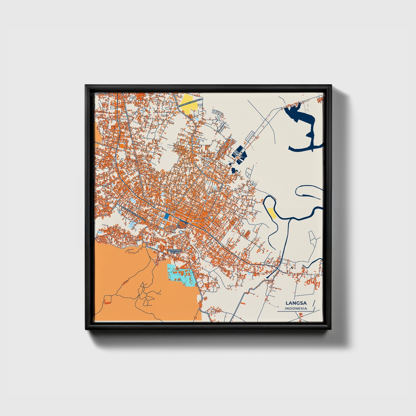 Langsa Indonesia Colorful City Map Canvas Print • Black Framed