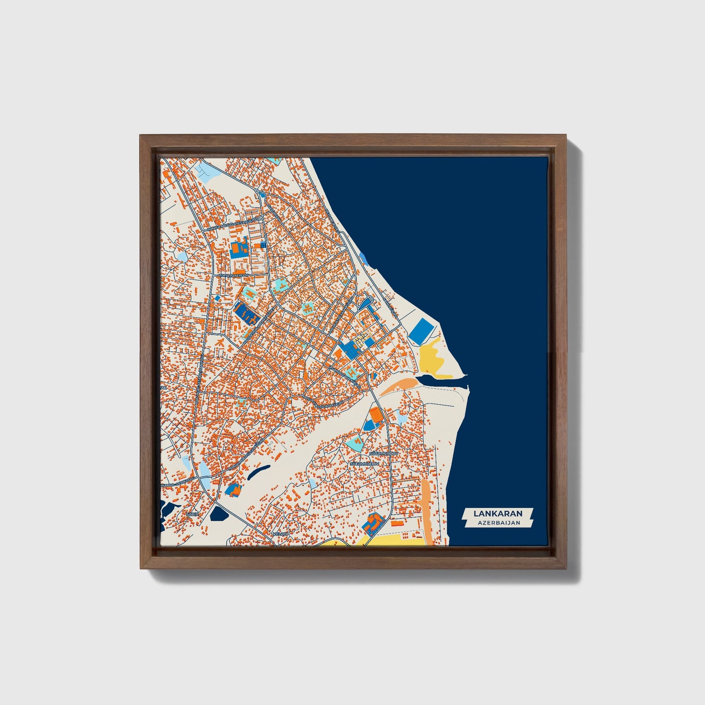 Lankaran Azerbaijan Colorful City Map Canvas Print • Dark Wooden Framed