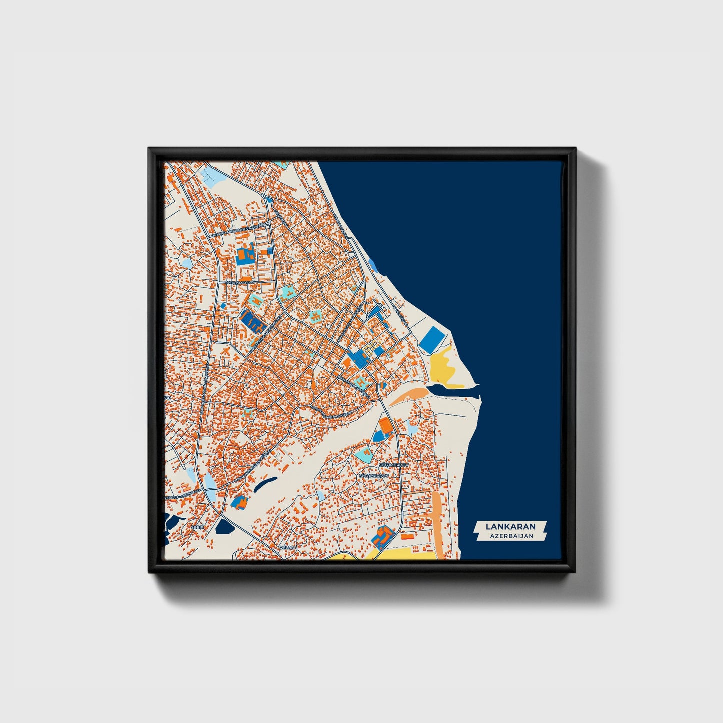 Lankaran Azerbaijan Colorful City Map Canvas Print • Black Framed