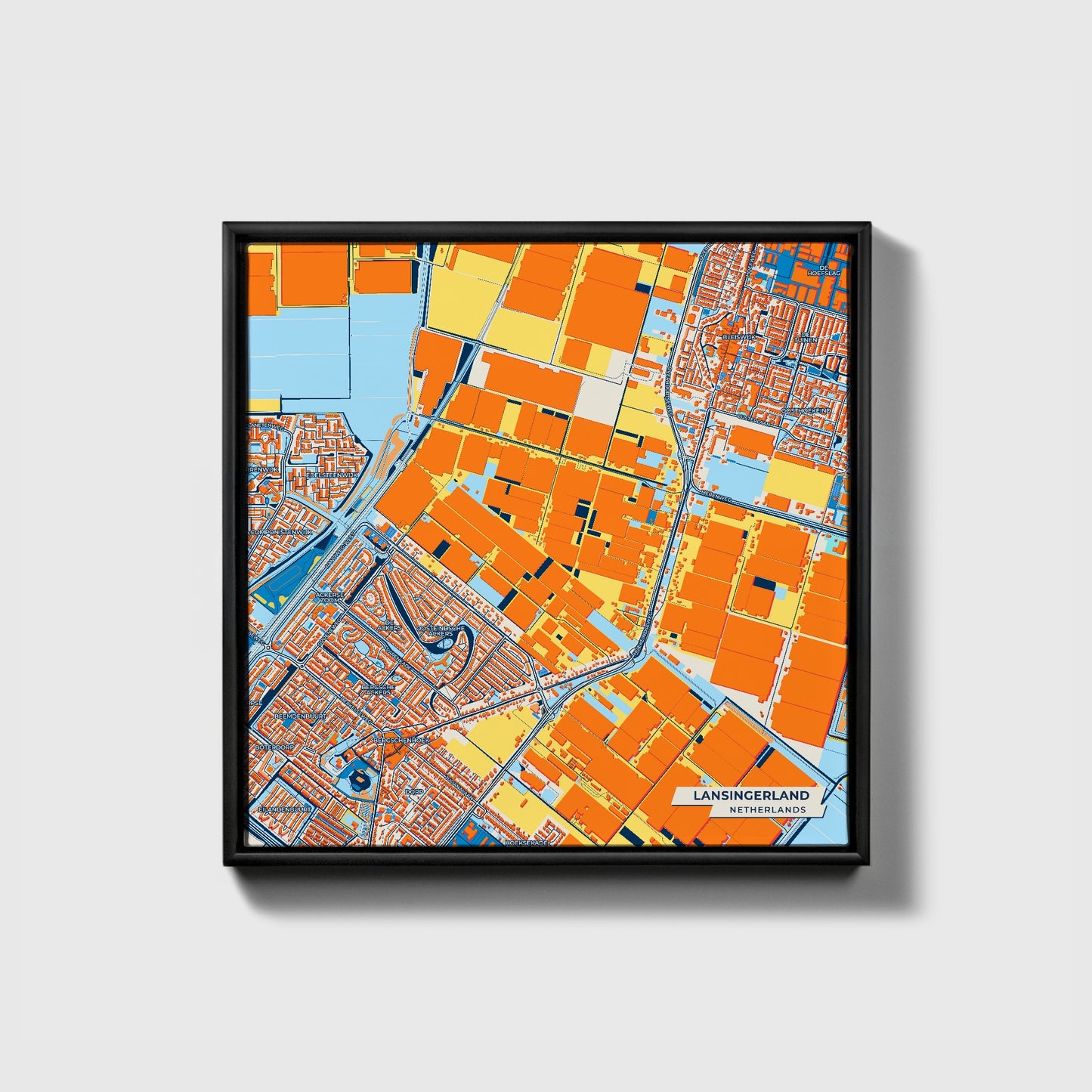Lansingerland Netherlands Colorful City Map Canvas Print • Black Framed