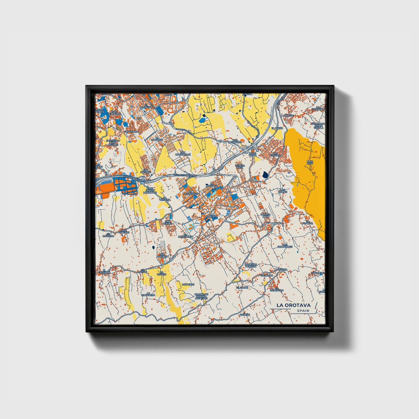 La Orotava Spain Colorful City Map Canvas Print • Black Framed