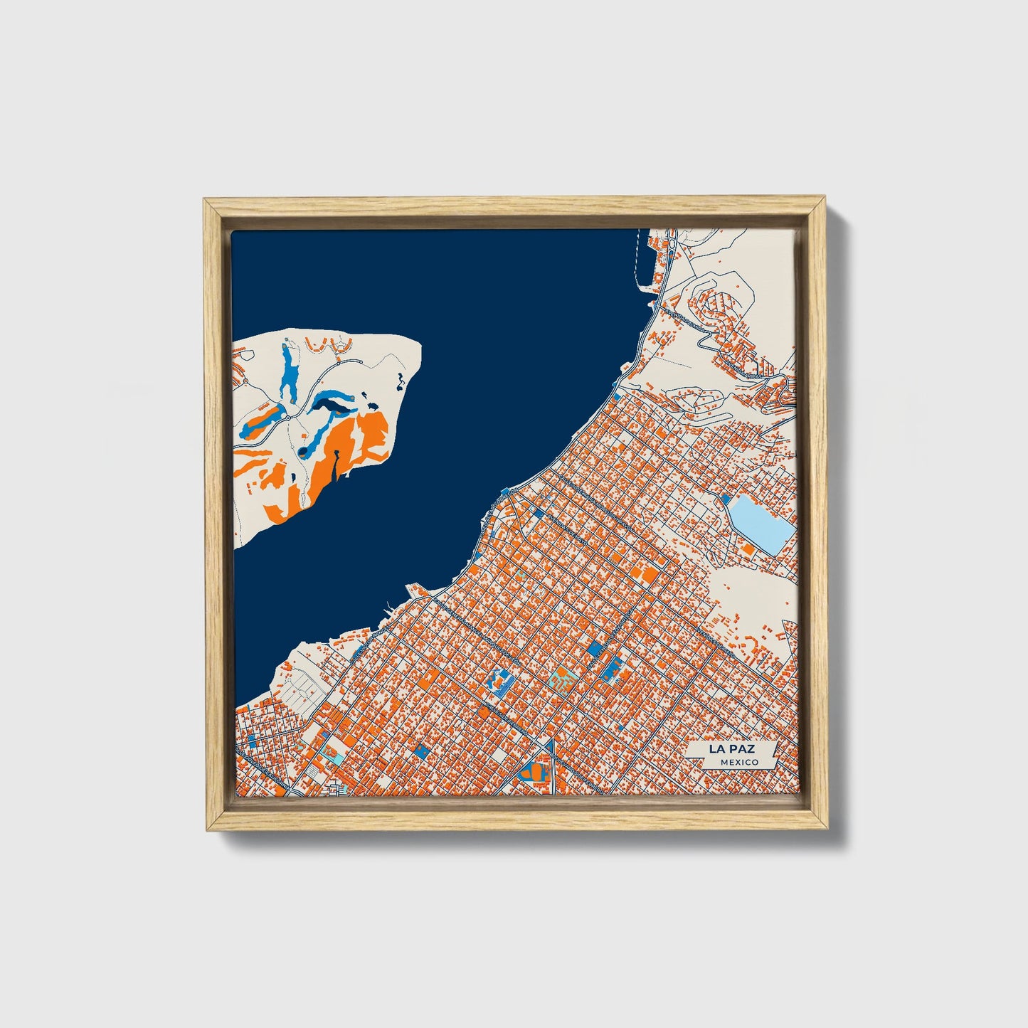 La Paz Mexico Colorful City Map Canvas Print • Natural Wooden Framed