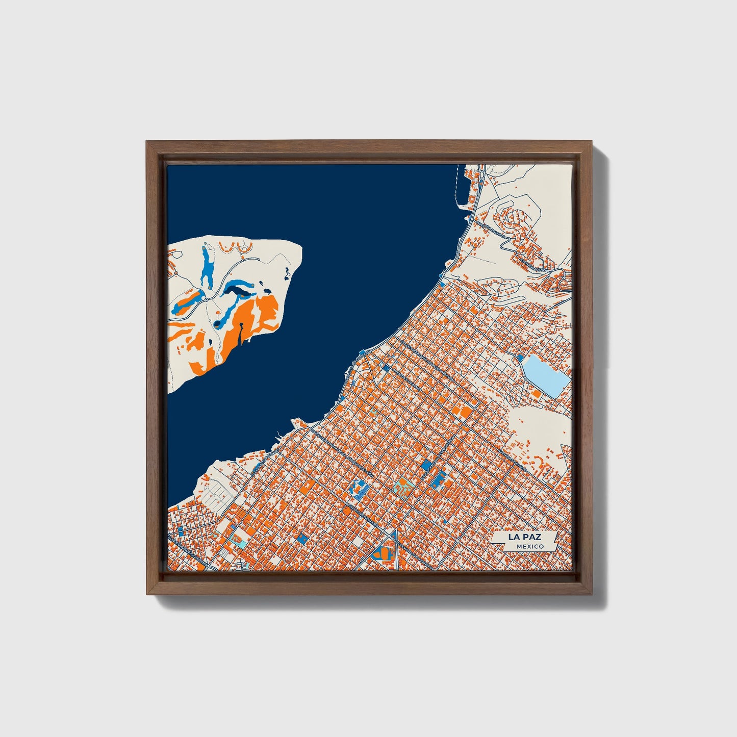 La Paz Mexico Colorful City Map Canvas Print • Dark Wooden Framed