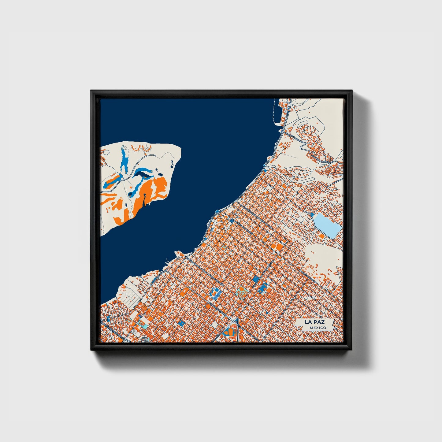 La Paz Mexico Colorful City Map Canvas Print • Black Framed