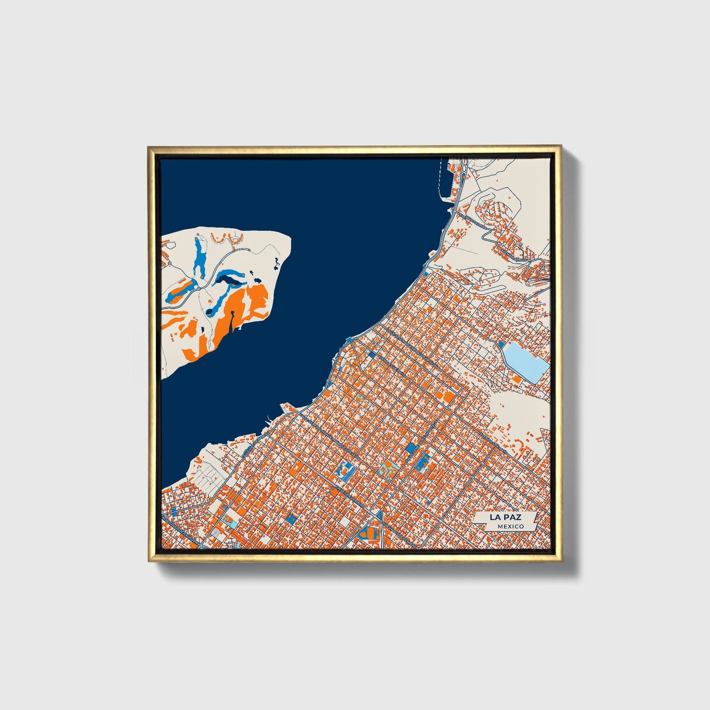 La Paz Mexico Colorful City Map Canvas Print • Gold Framed