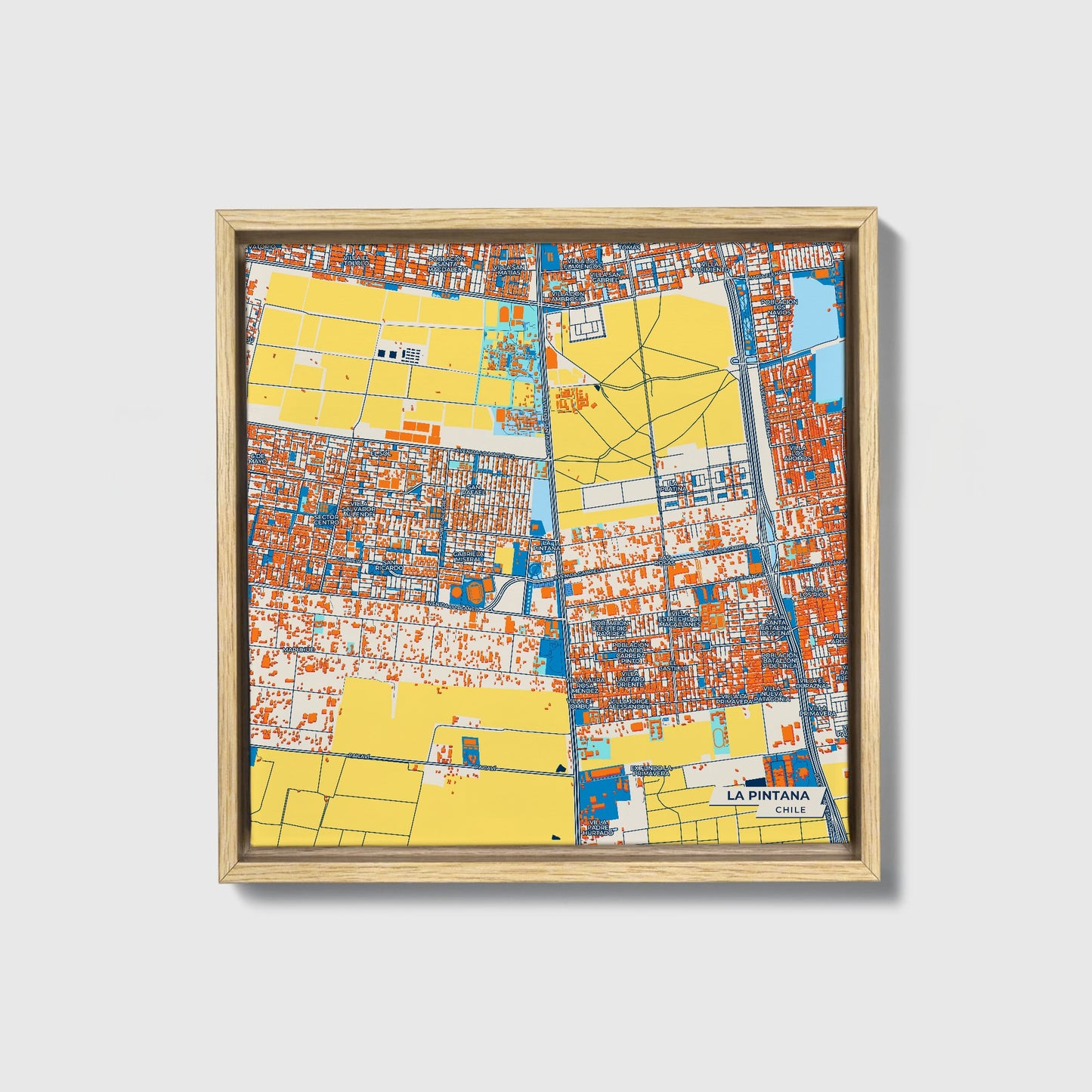 La Pintana Chile Colorful City Map Canvas Print • Natural Wooden Framed