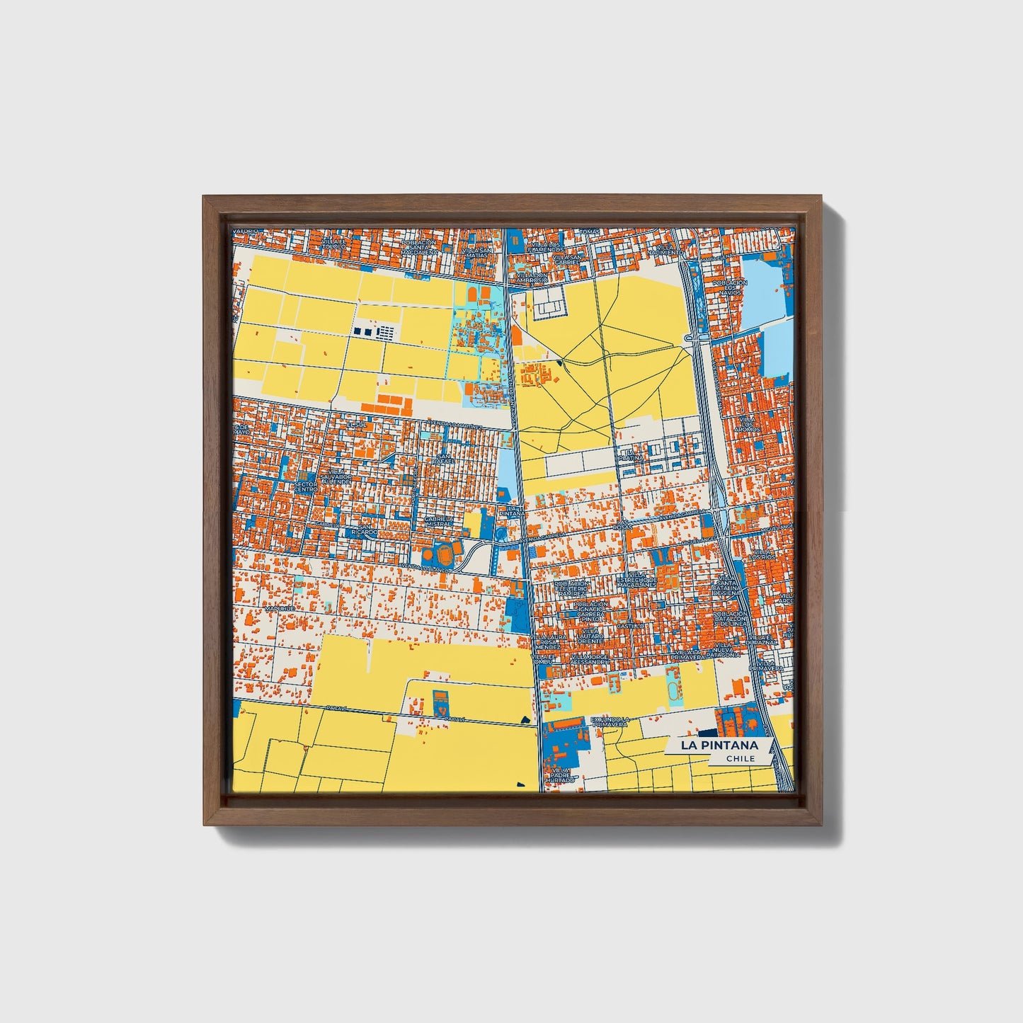 La Pintana Chile Colorful City Map Canvas Print • Dark Wooden Framed
