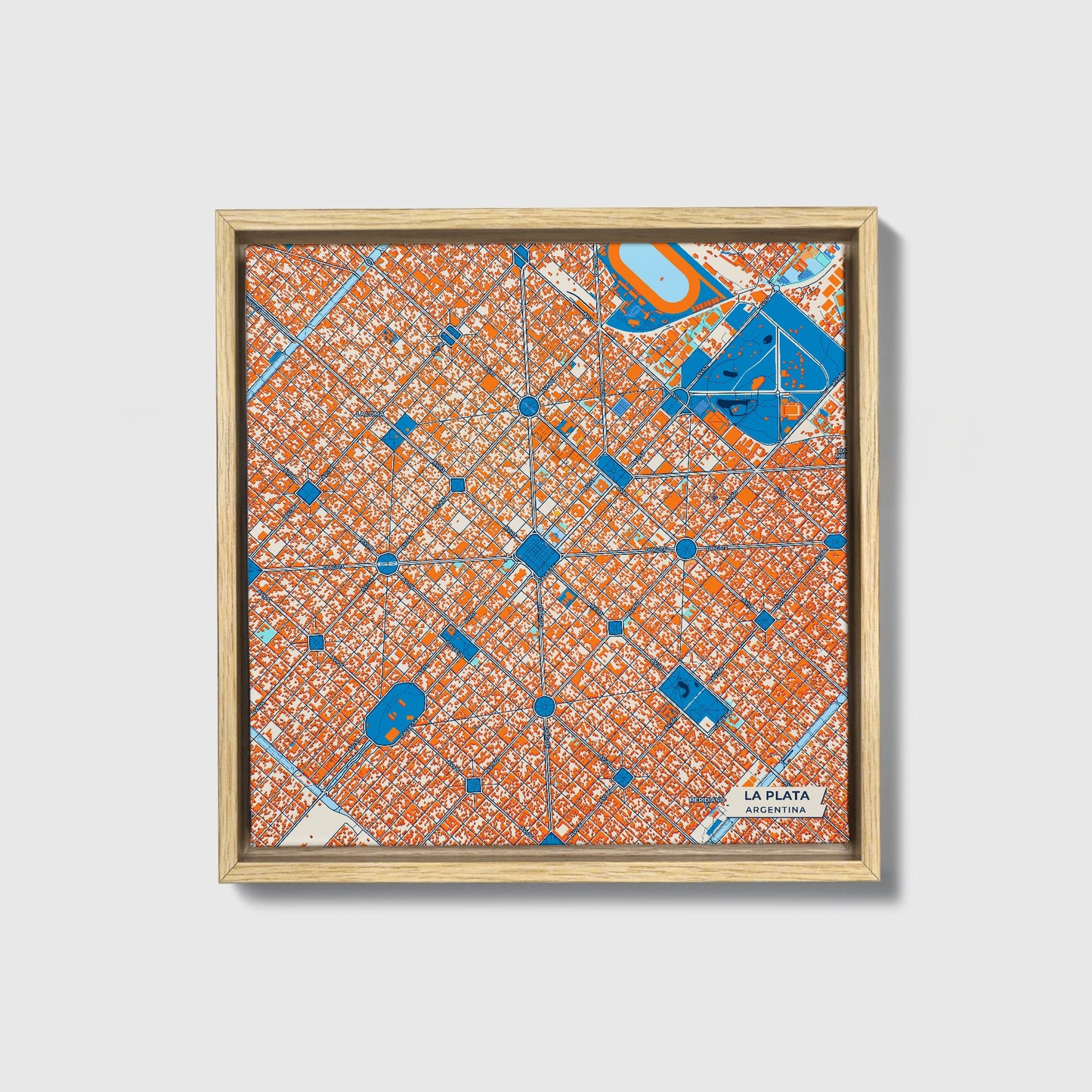 La Plata Argentina Colorful City Map Canvas Print • Natural Wooden Framed