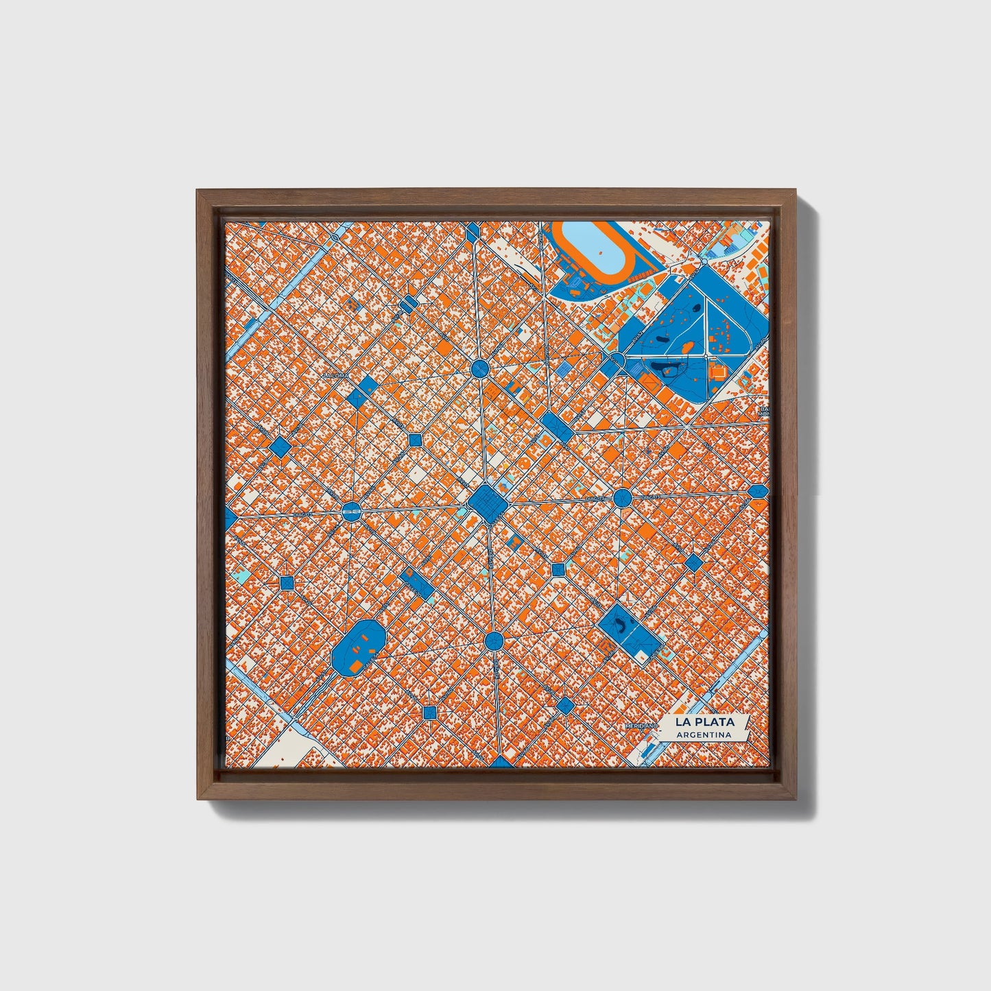 La Plata Argentina Colorful City Map Canvas Print • Dark Wooden Framed