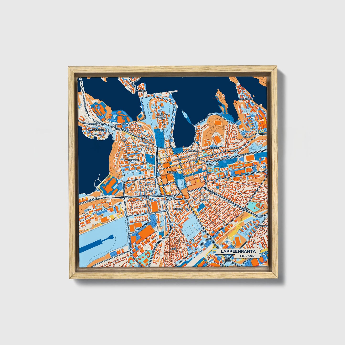Lappeenranta Finland Colorful City Map Canvas Print • Natural Wooden Framed