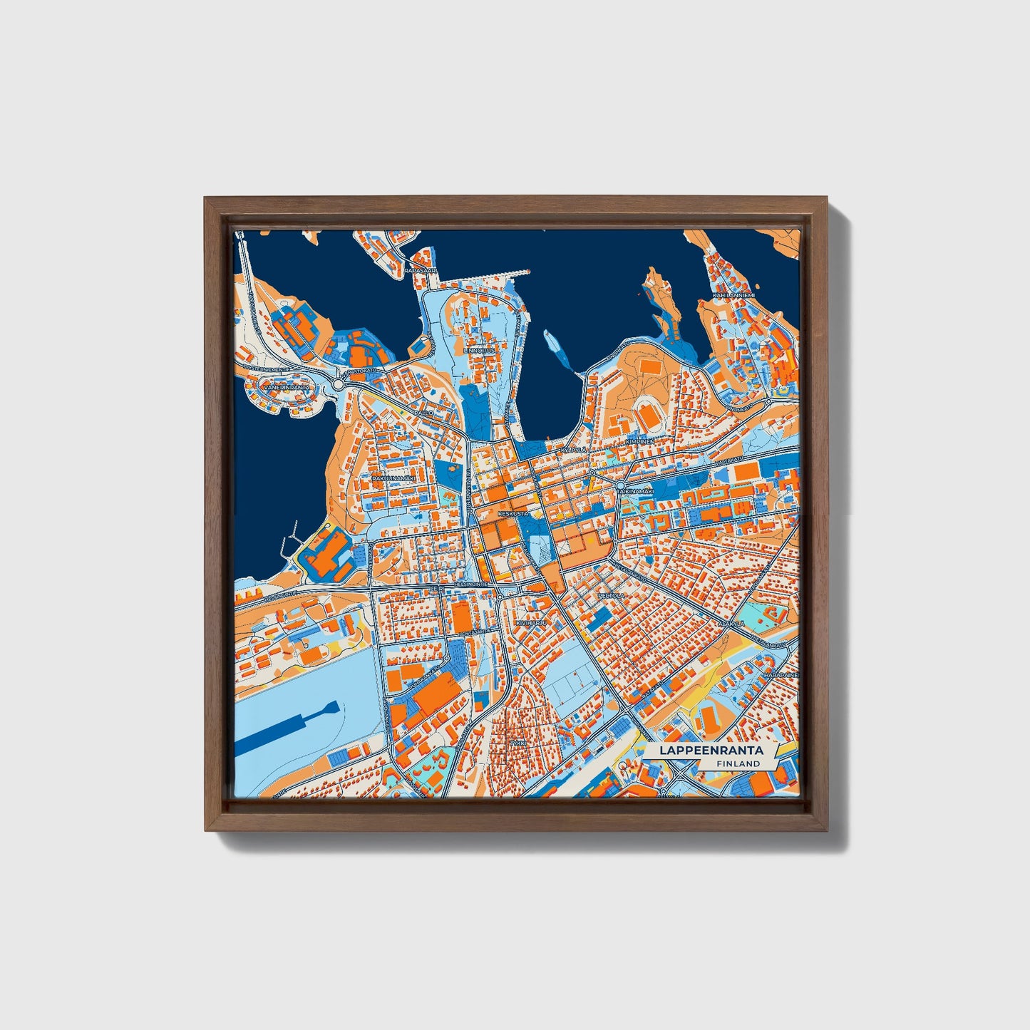 Lappeenranta Finland Colorful City Map Canvas Print • Dark Wooden Framed