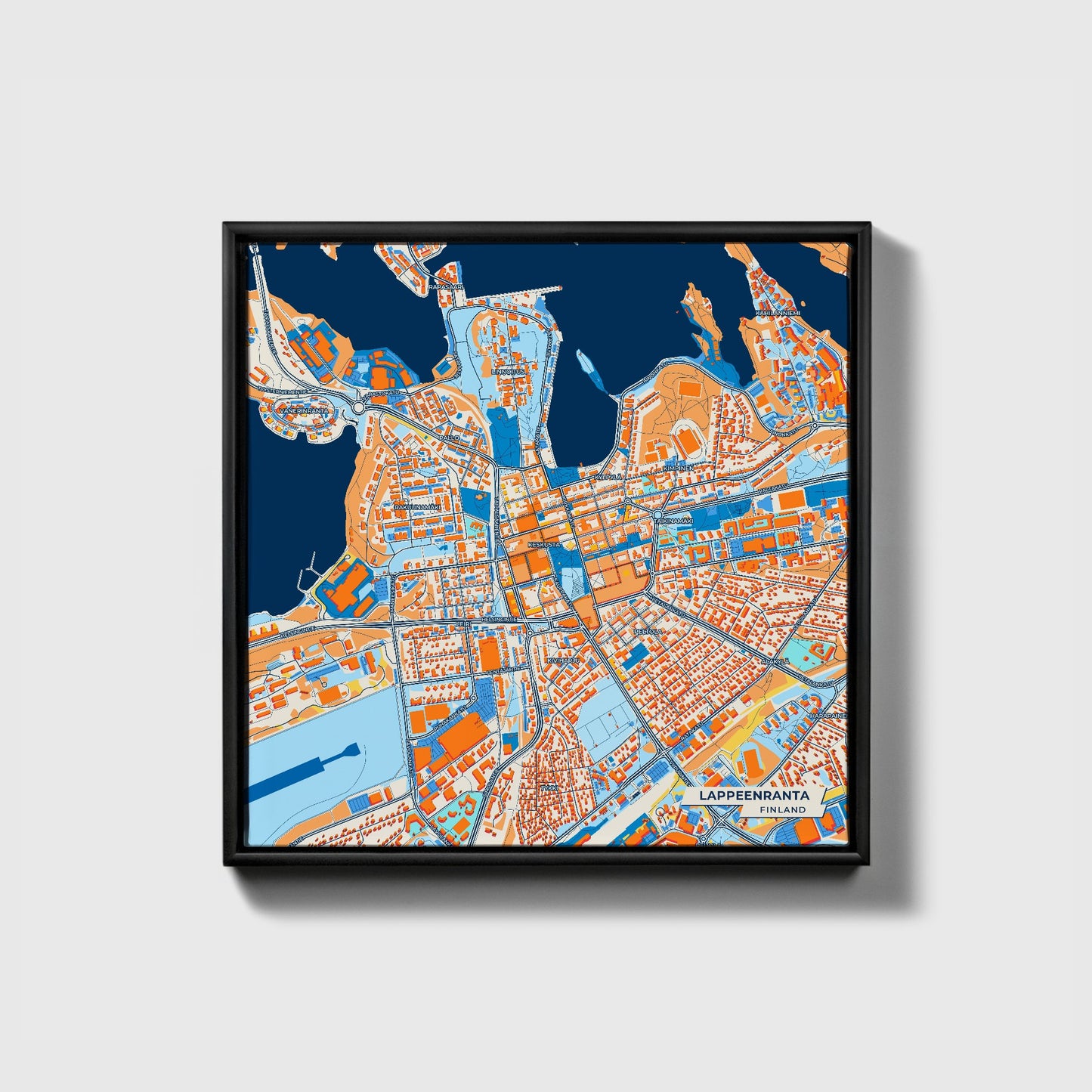 Lappeenranta Finland Colorful City Map Canvas Print • Black Framed