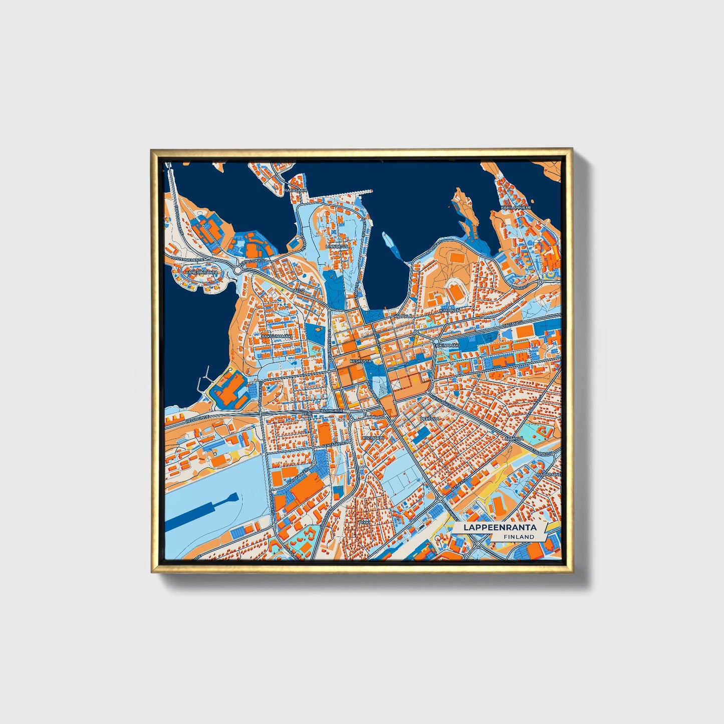 Lappeenranta Finland Colorful City Map Canvas Print • Gold Framed