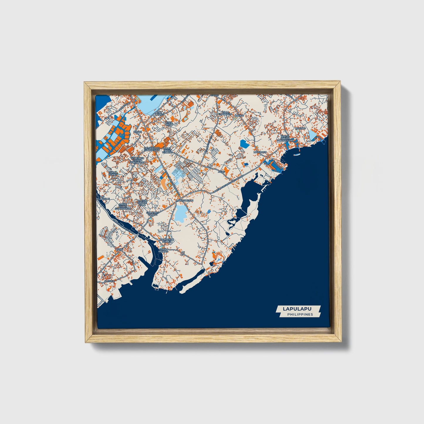 Lapu‑Lapu Philippines Colorful City Map Canvas Print • Natural Wooden Framed