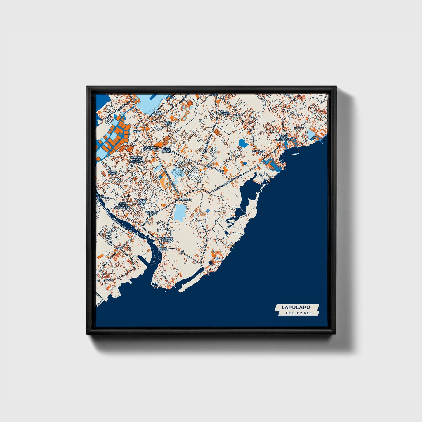 Lapu‑Lapu Philippines Colorful City Map Canvas Print • Black Framed