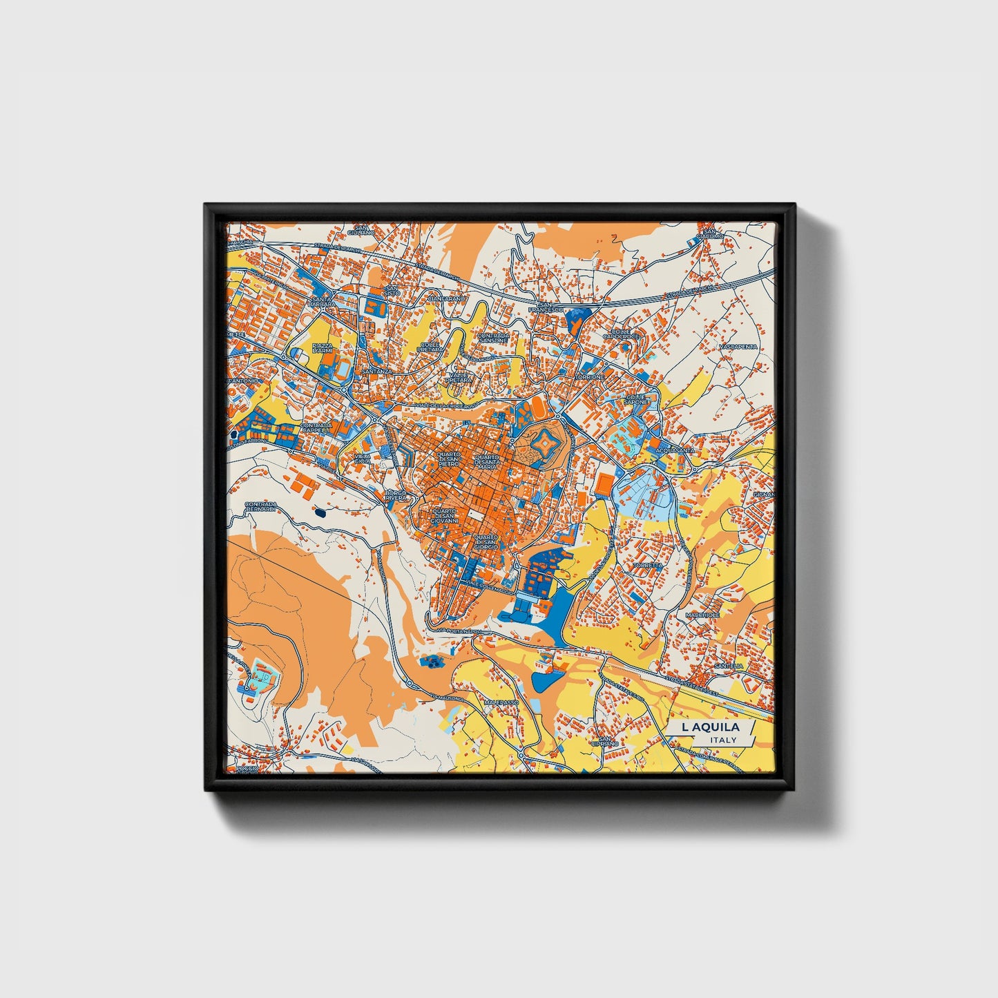 L Aquila Italy Colorful City Map Canvas Print • Black Framed