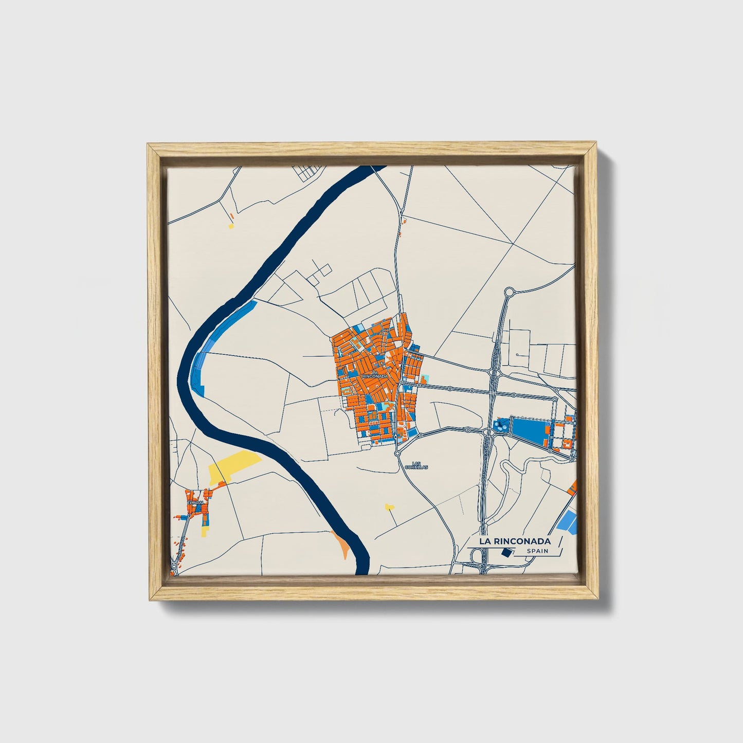 La Rinconada Spain Colorful City Map Canvas Print • Natural Wooden Framed