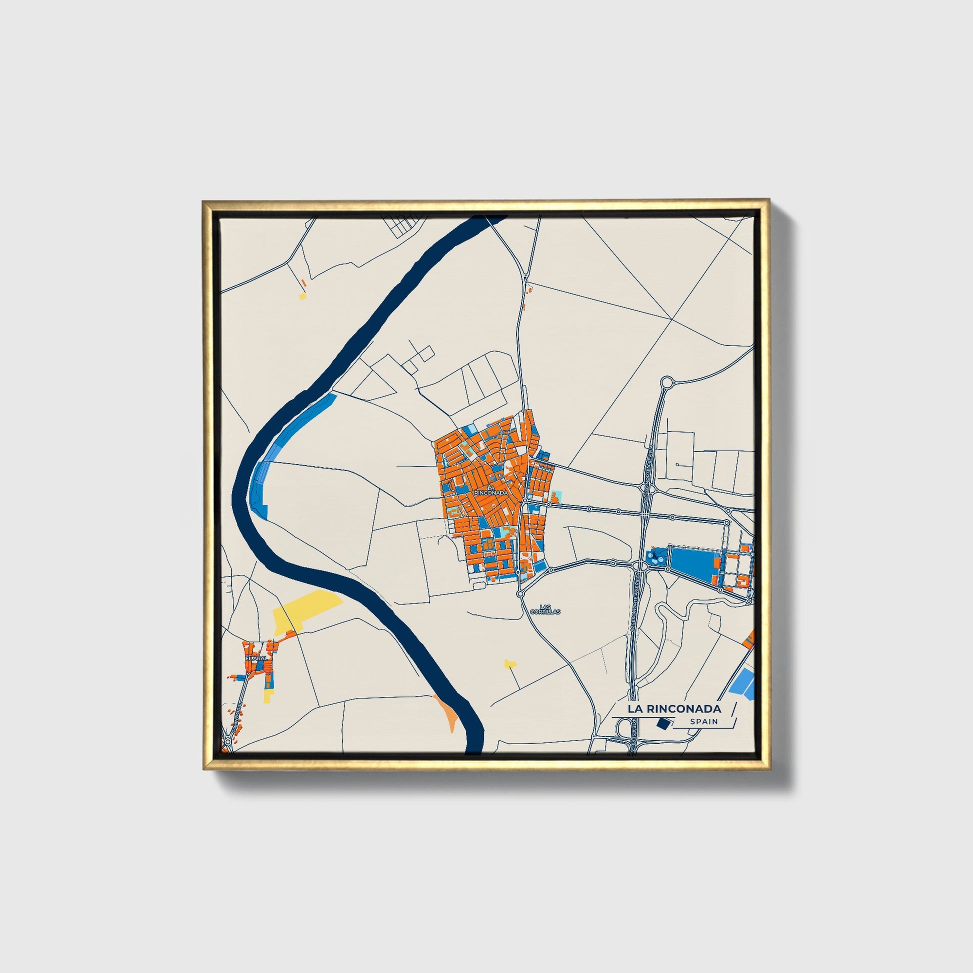 La Rinconada Spain Colorful City Map Canvas Print • Gold Framed