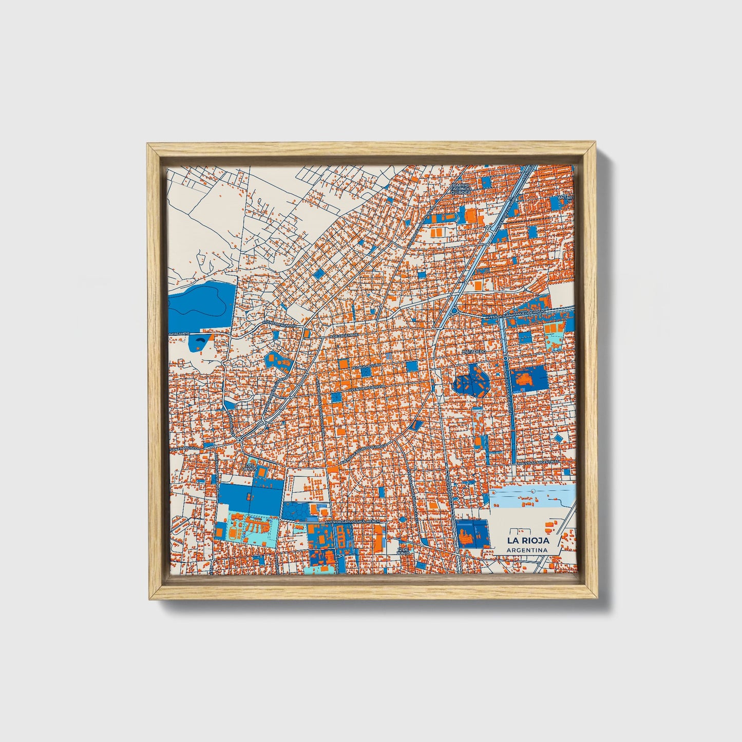 La Rioja Argentina Colorful City Map Canvas Print • Natural Wooden Framed